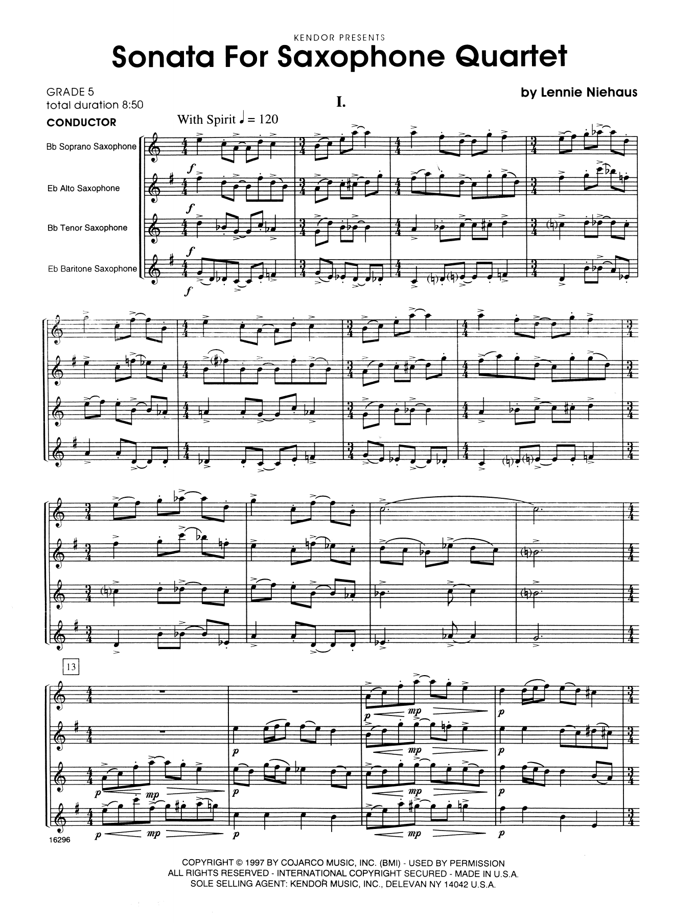 Sonata For Saxophone Quartet - Full Score (Woodwind Ensemble) von Lennie Niehaus