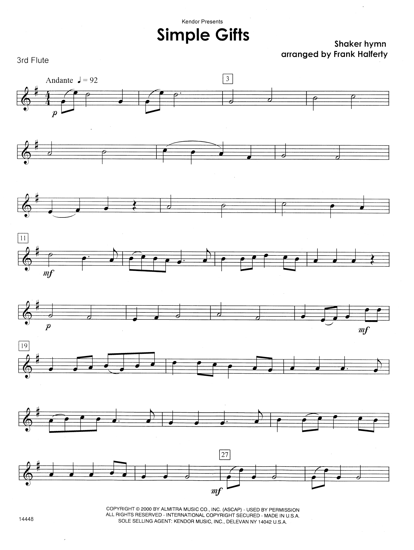 Simple Gifts - 3rd C Flute (Woodwind Ensemble) von Frank J. Halferty