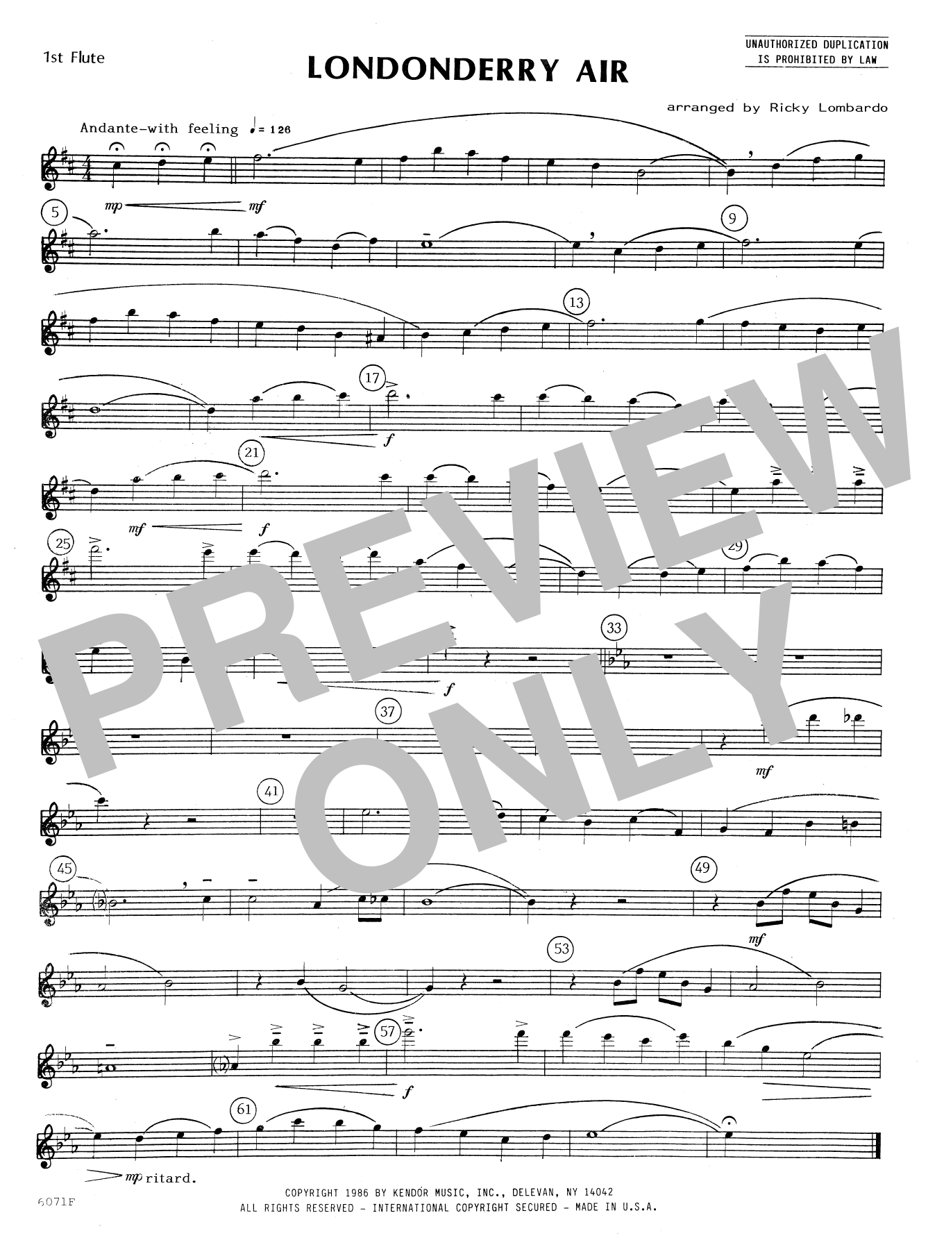 Londonderry Air - 1st Flute (Woodwind Ensemble) von Lombardo