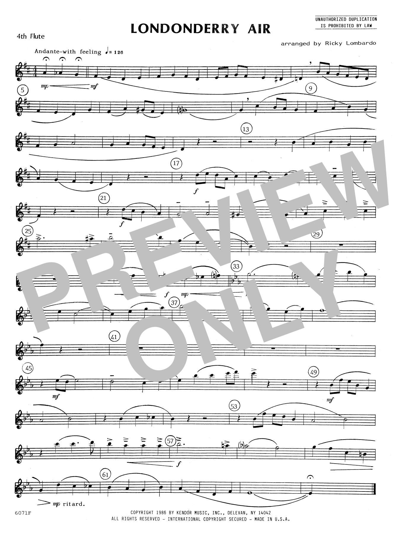 Londonderry Air - 4th Flute (Woodwind Ensemble) von Lombardo