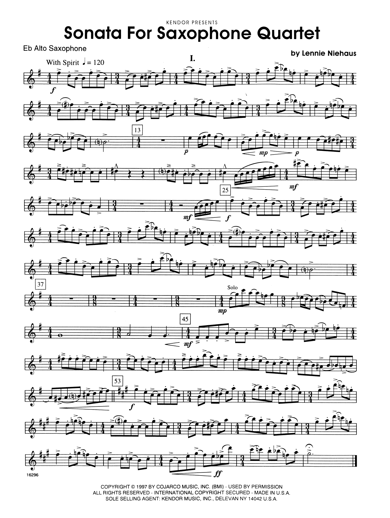Sonata For Saxophone Quartet - 2nd Eb Alto Saxophone (Woodwind Ensemble) von Lennie Niehaus