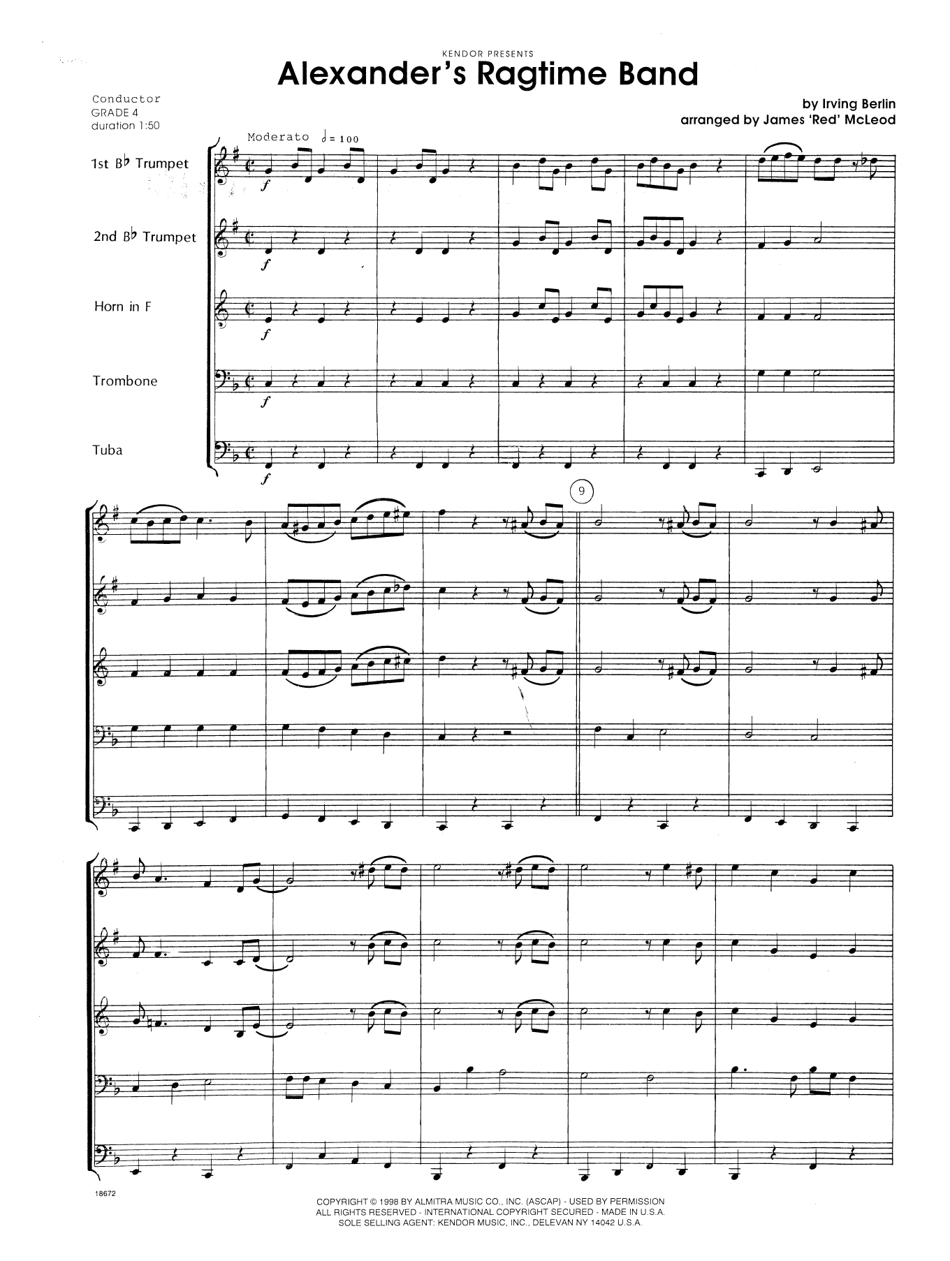 Alexander's Ragtime Band - Full Score (Brass Ensemble) von James 'Red' McLeod