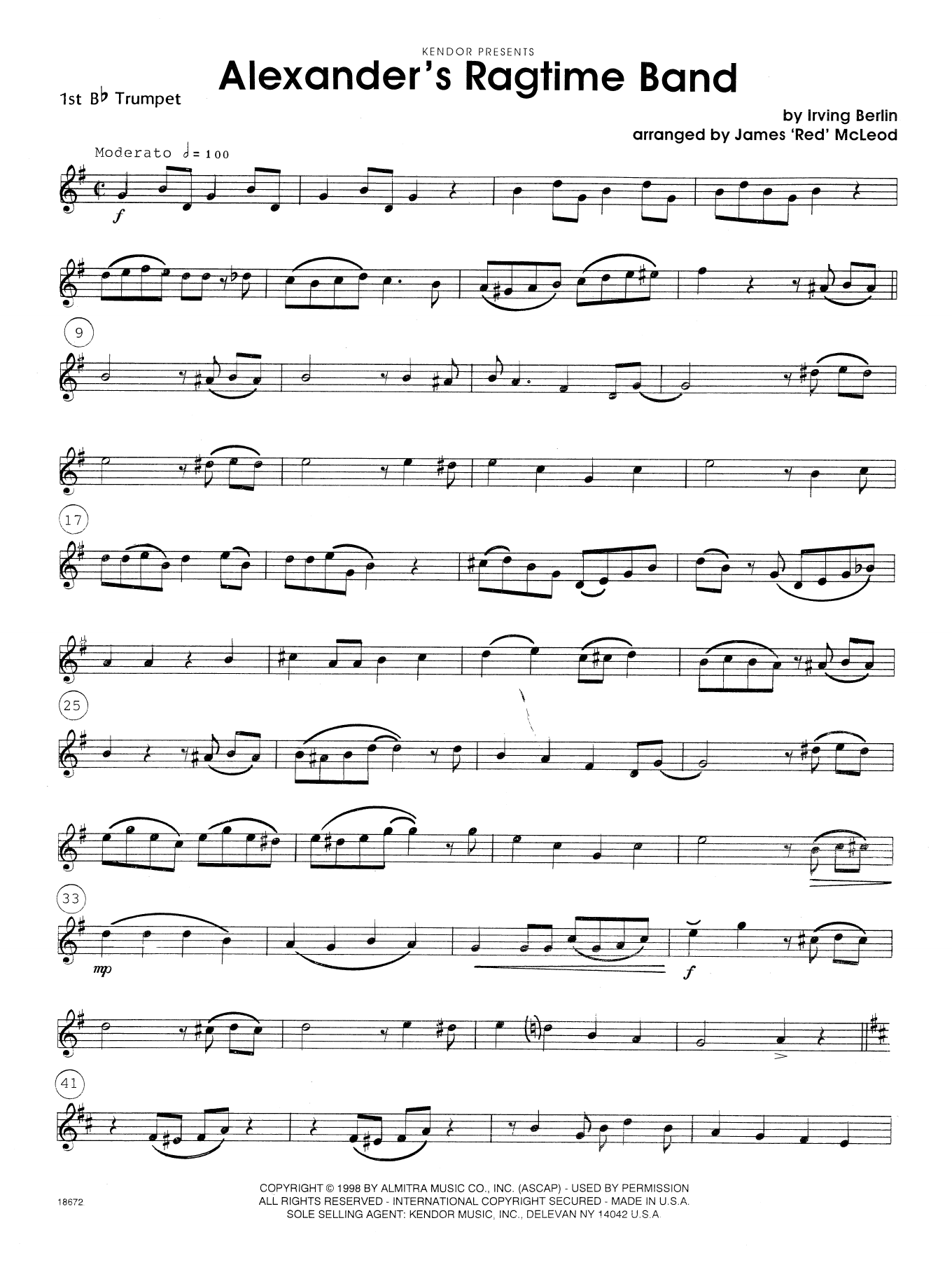 Alexander's Ragtime Band - 1st Bb Trumpet (Brass Ensemble) von James 'Red' McLeod