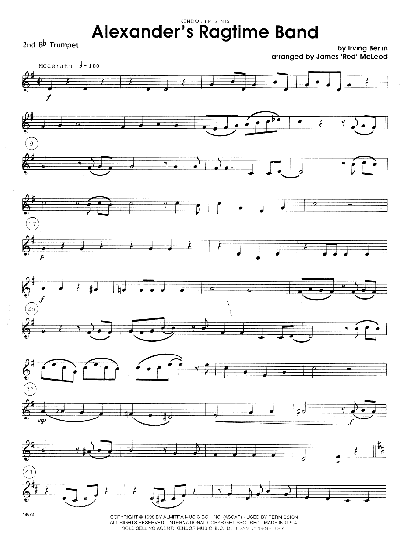 Alexander's Ragtime Band - 2nd Bb Trumpet (Brass Ensemble) von James 'Red' McLeod