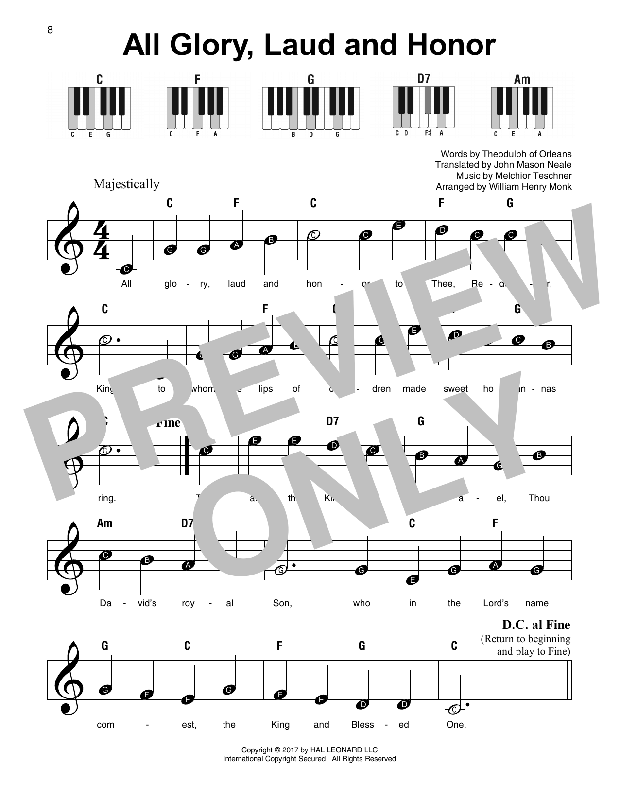 All Glory, Laud And Honor (Super Easy Piano) von Theodulph of Orleans