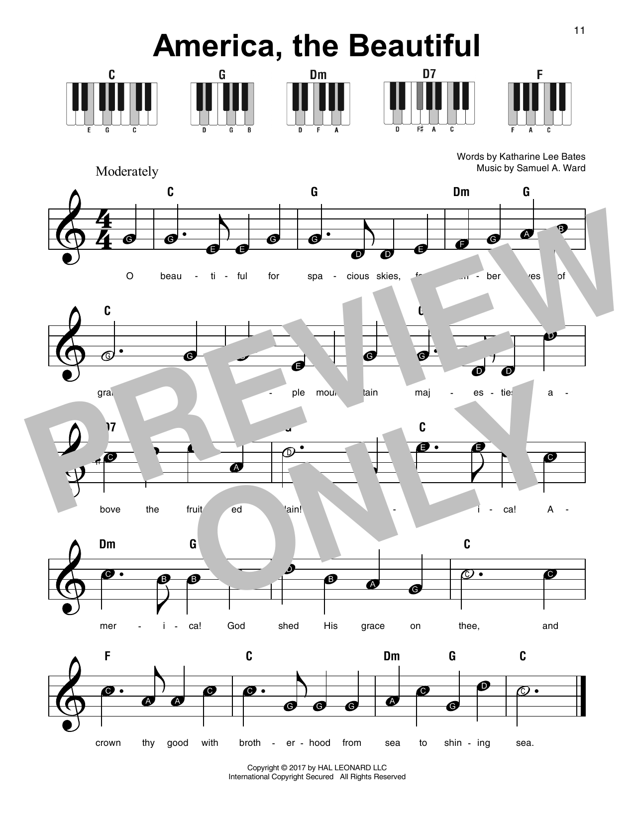 America, The Beautiful (Super Easy Piano) von Samuel A. Ward