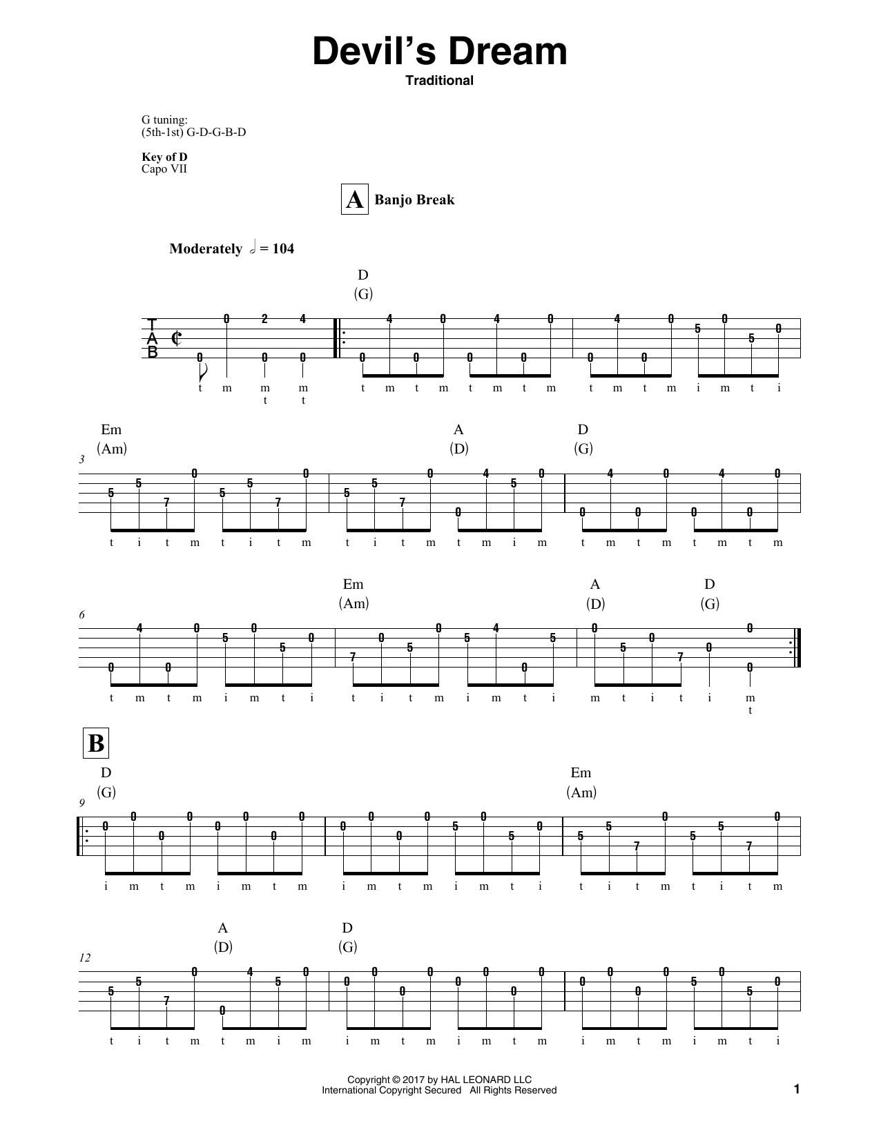 Devil's Dream (Banjo Tab) von Traditional