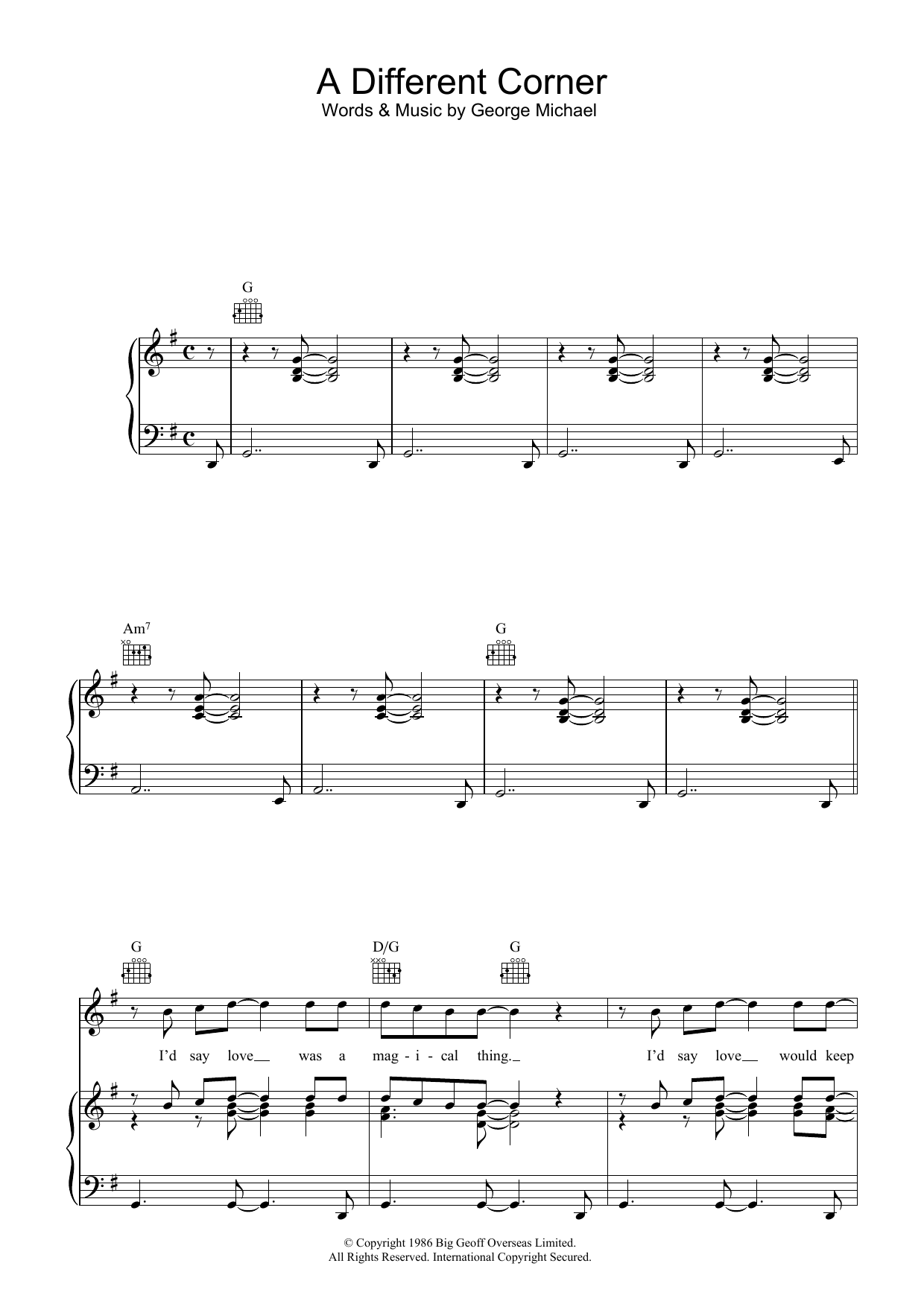 A Different Corner (Piano, Vocal & Guitar Chords) von George Michael