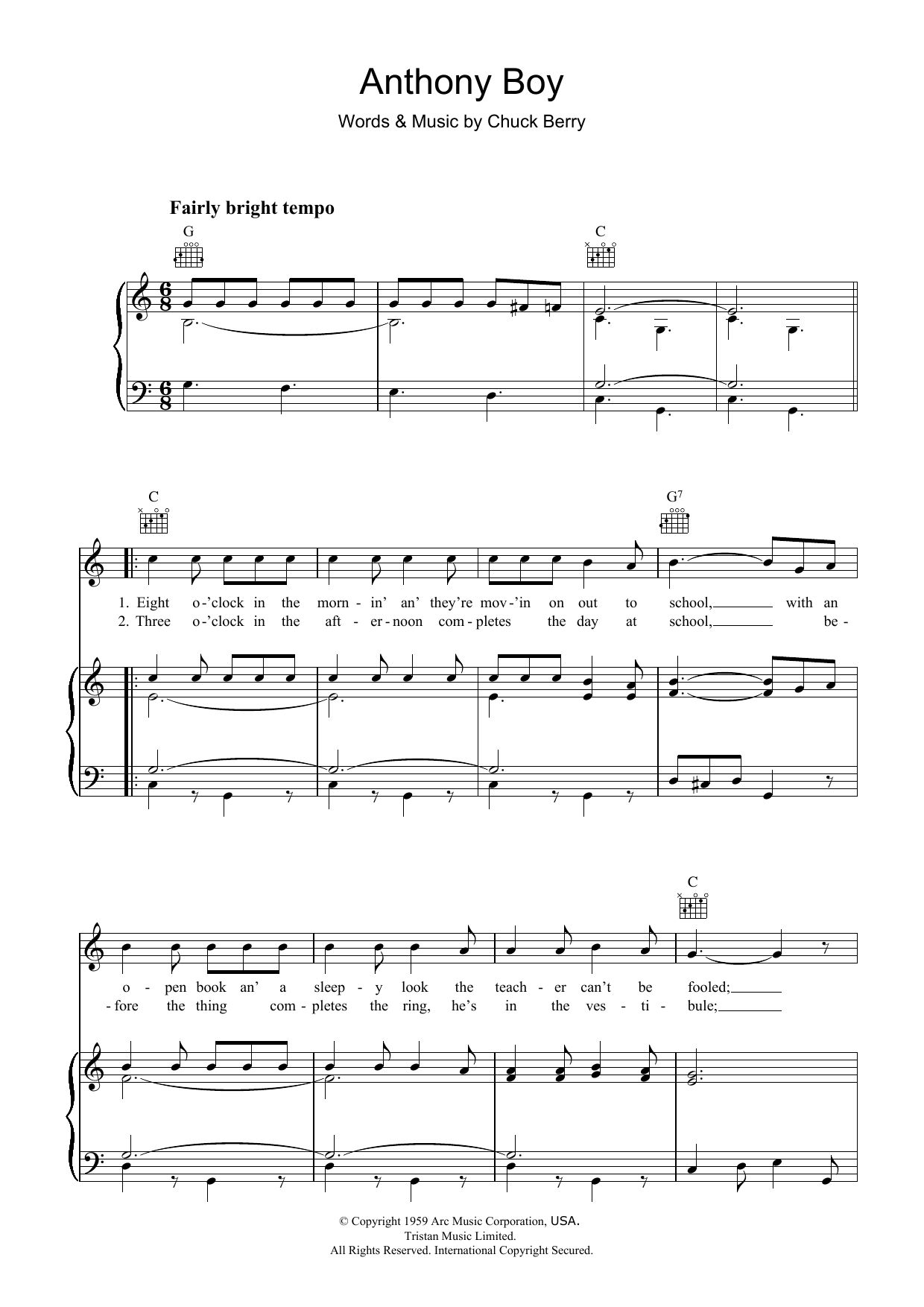 Anthony Boy (Piano, Vocal & Guitar Chords) von Chuck Berry