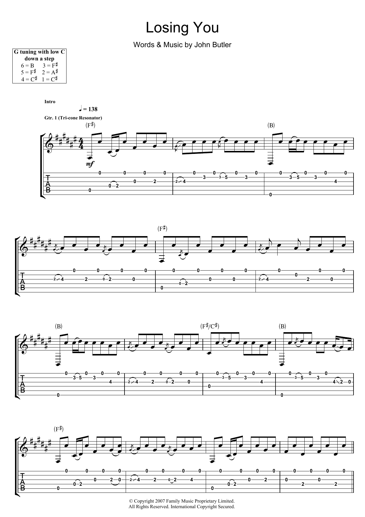 Losing You (Guitar Tab) von John Butler