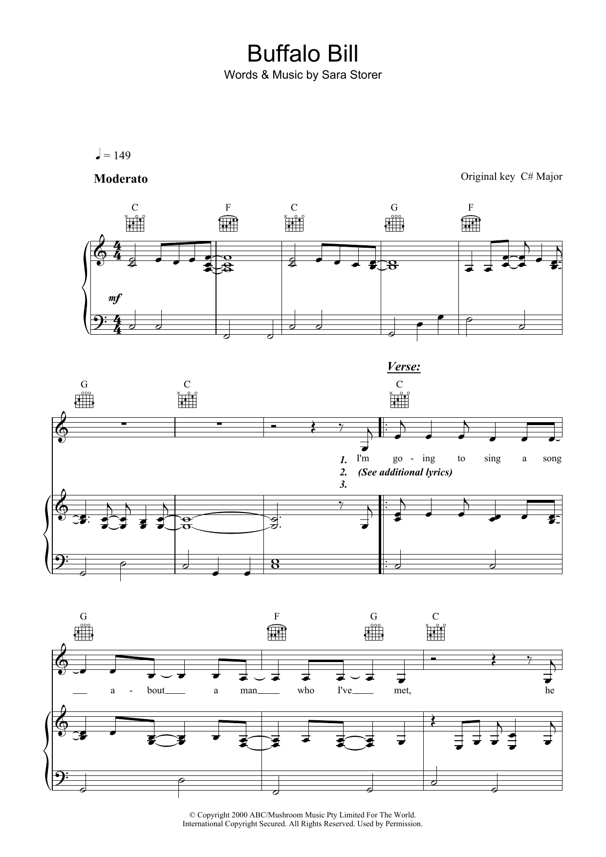 Buffalo Bill (Piano, Vocal & Guitar Chords) von Sara Storer