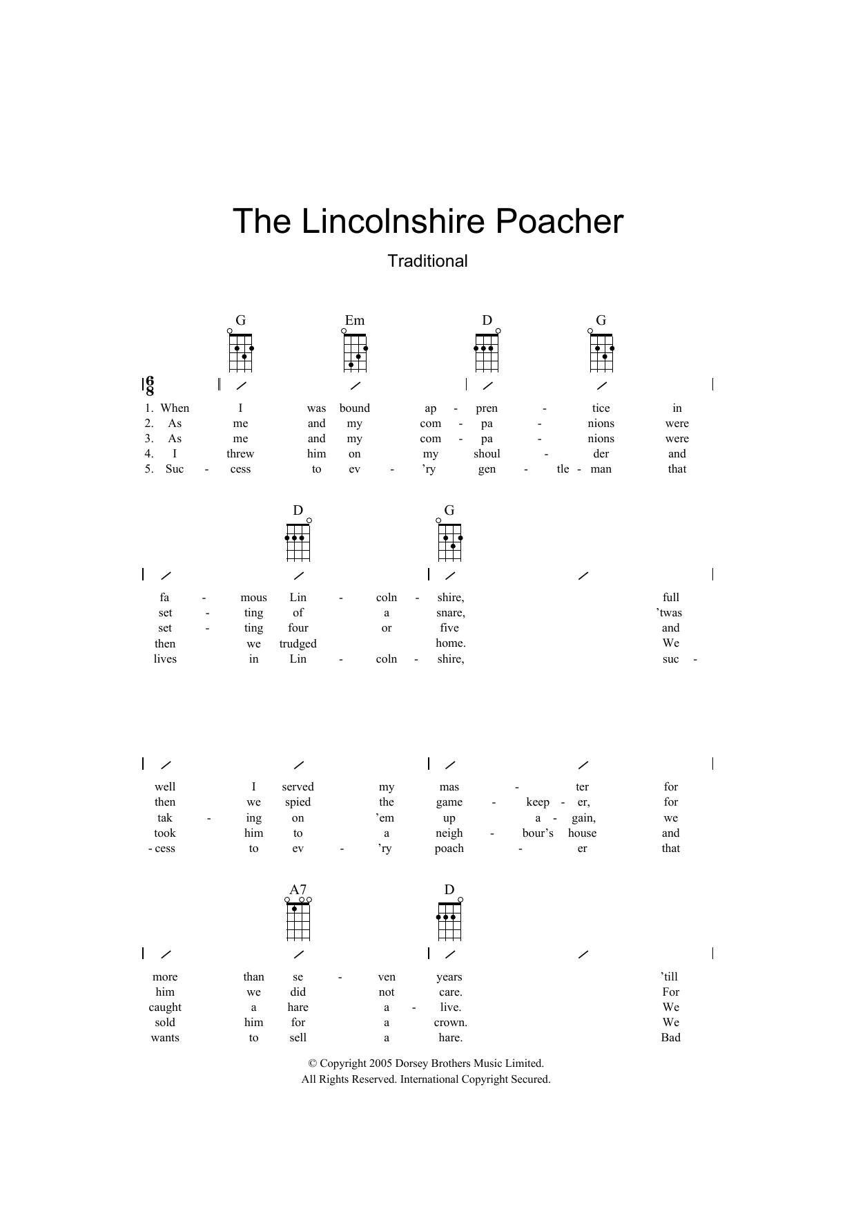 The Lincolnshire Poacher (Ukulele Chords/Lyrics) von Traditional