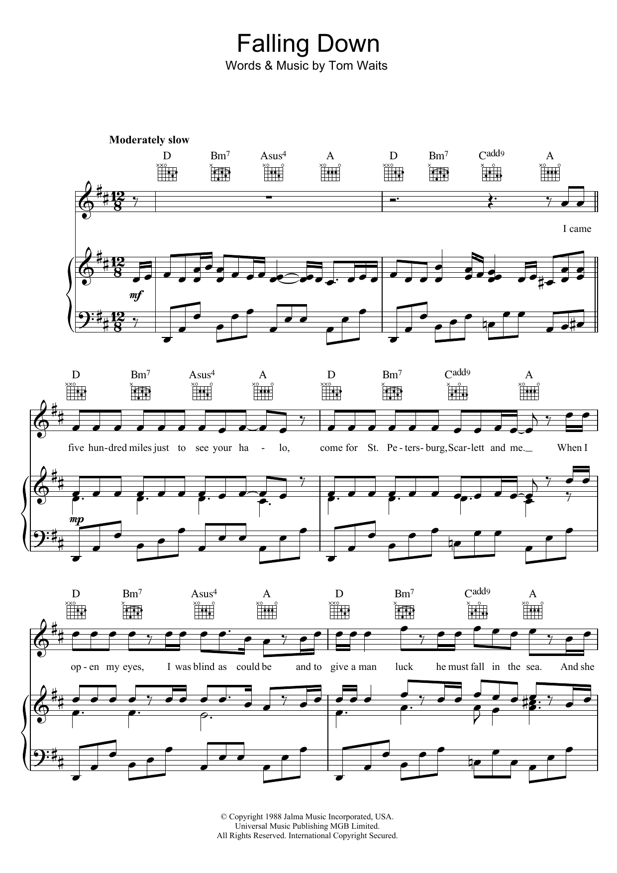 Falling Down (Piano, Vocal & Guitar Chords) von Tom Waits