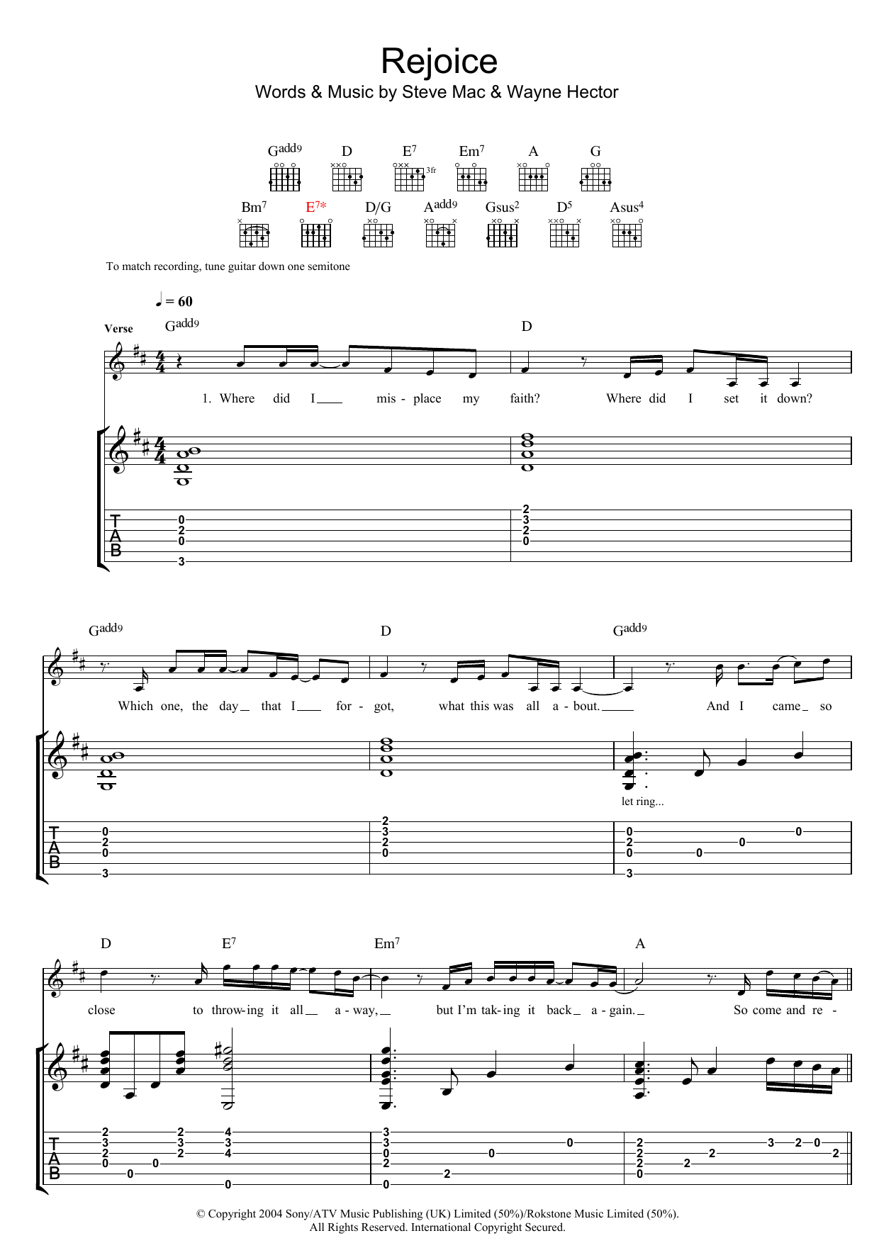 Rejoice (Guitar Tab) von Katherine Jenkins