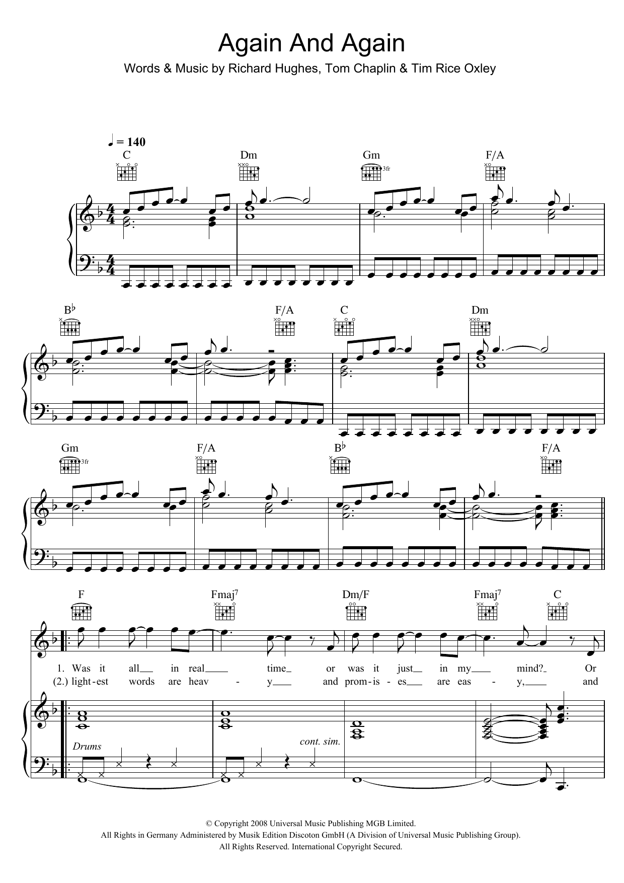 Again And Again (Piano, Vocal & Guitar Chords) von Keane