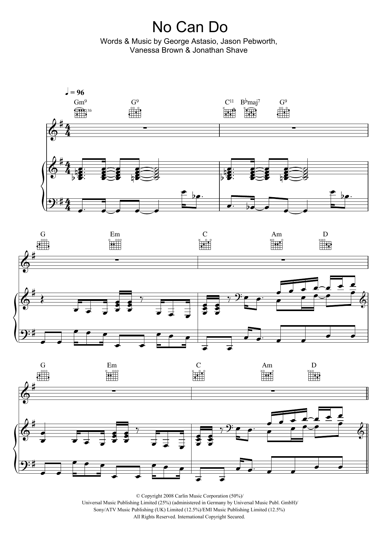 No Can Do (Piano, Vocal & Guitar Chords) von Sugababes