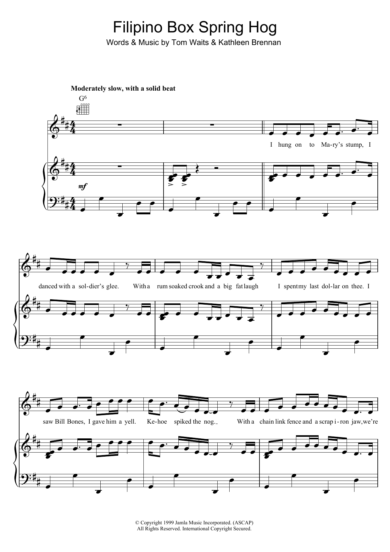 Filipino Box Spring Hog (Piano, Vocal & Guitar Chords) von Tom Waits