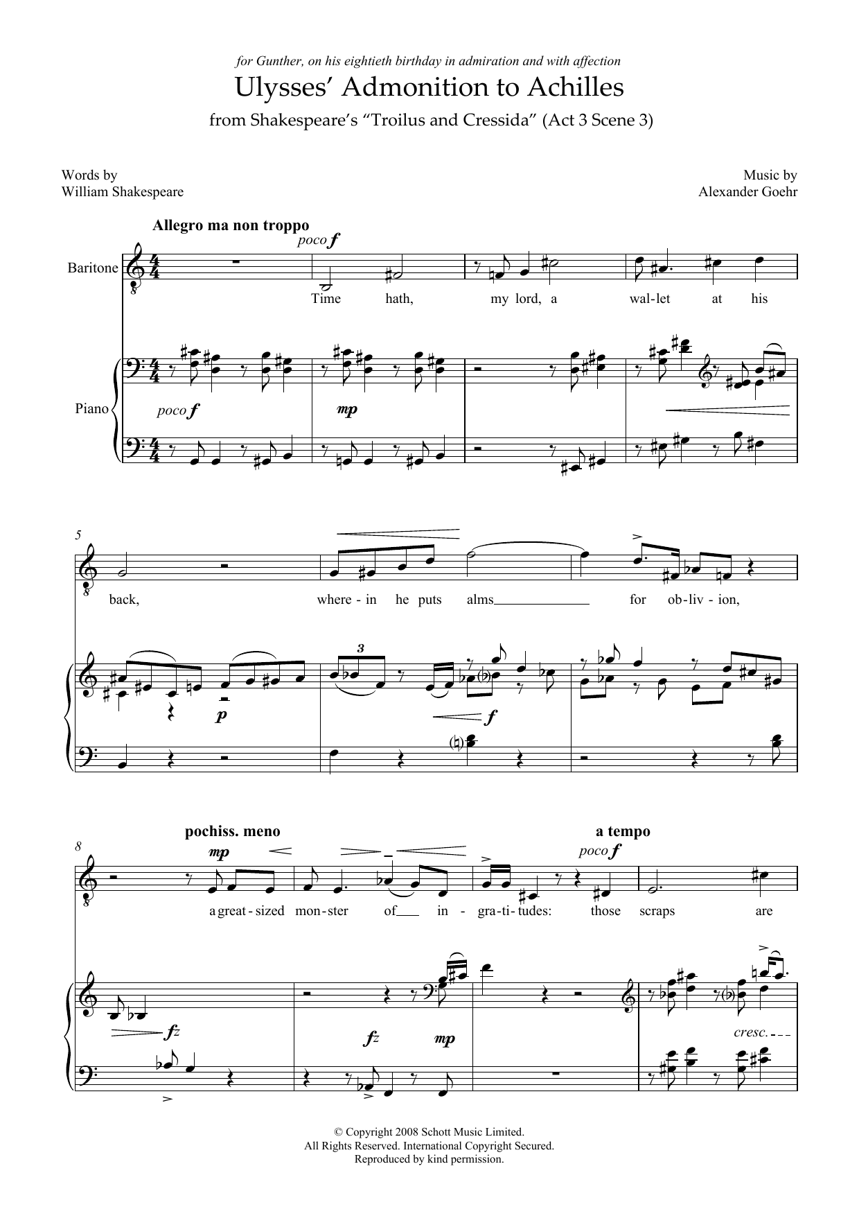 Ulysses' Admonition to Achilles (for baritone and piano) (Piano & Vocal) von Alexander Goehr