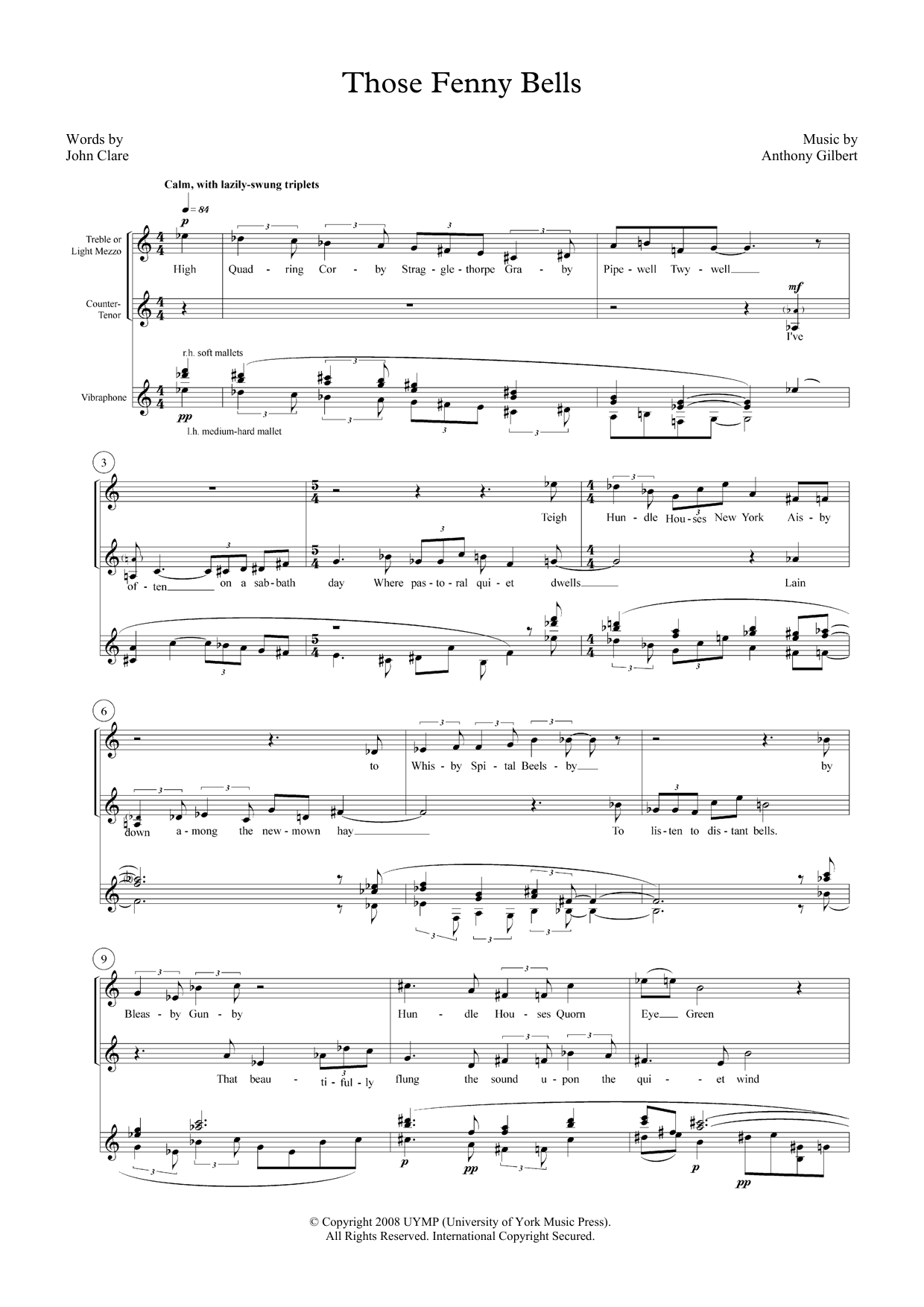 Those Fenny Bells (for mezzo-soprano, counter-tenor and vibraphone) (Piano & Vocal) von Anthony Gilbert