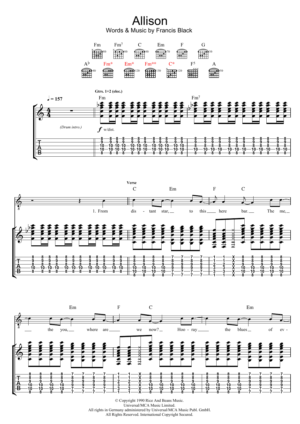 Allison (Guitar Tab) von The Pixies