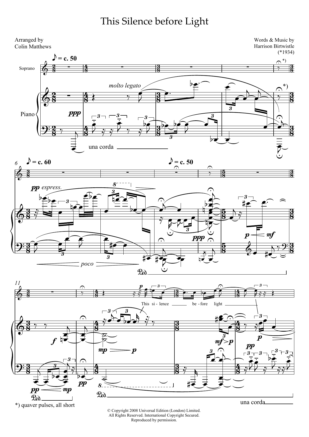 This Silence before Light (for soprano and piano) (Piano & Vocal) von Harrison Birtwistle