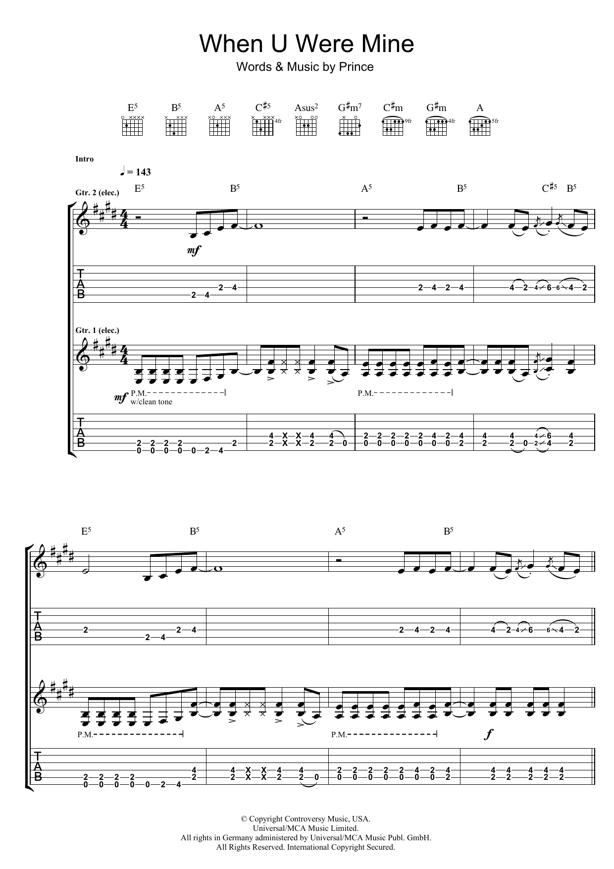 When U Were Mine (Guitar Tab) von Prince