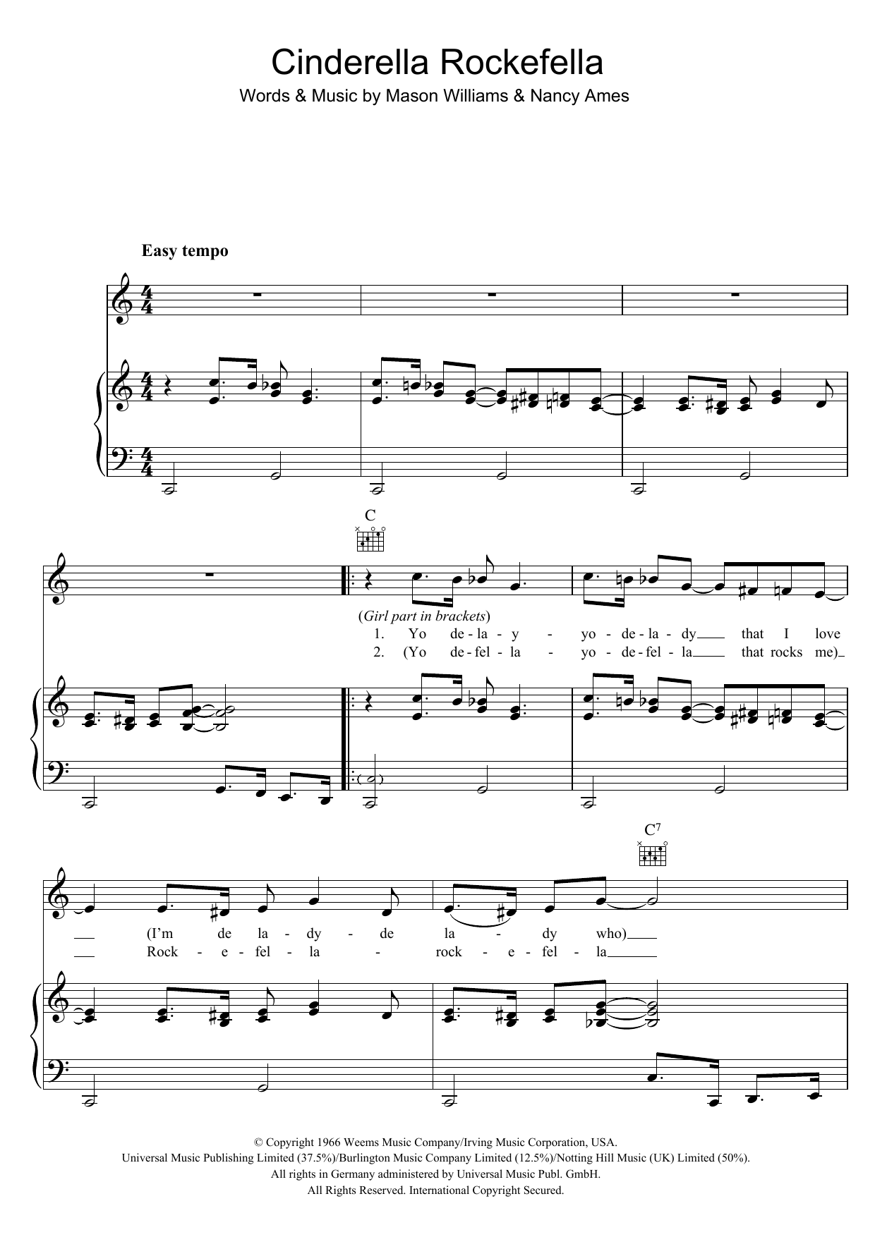 Cinderella Rockefella (Piano, Vocal & Guitar Chords) von Esther & Abi Ofarim