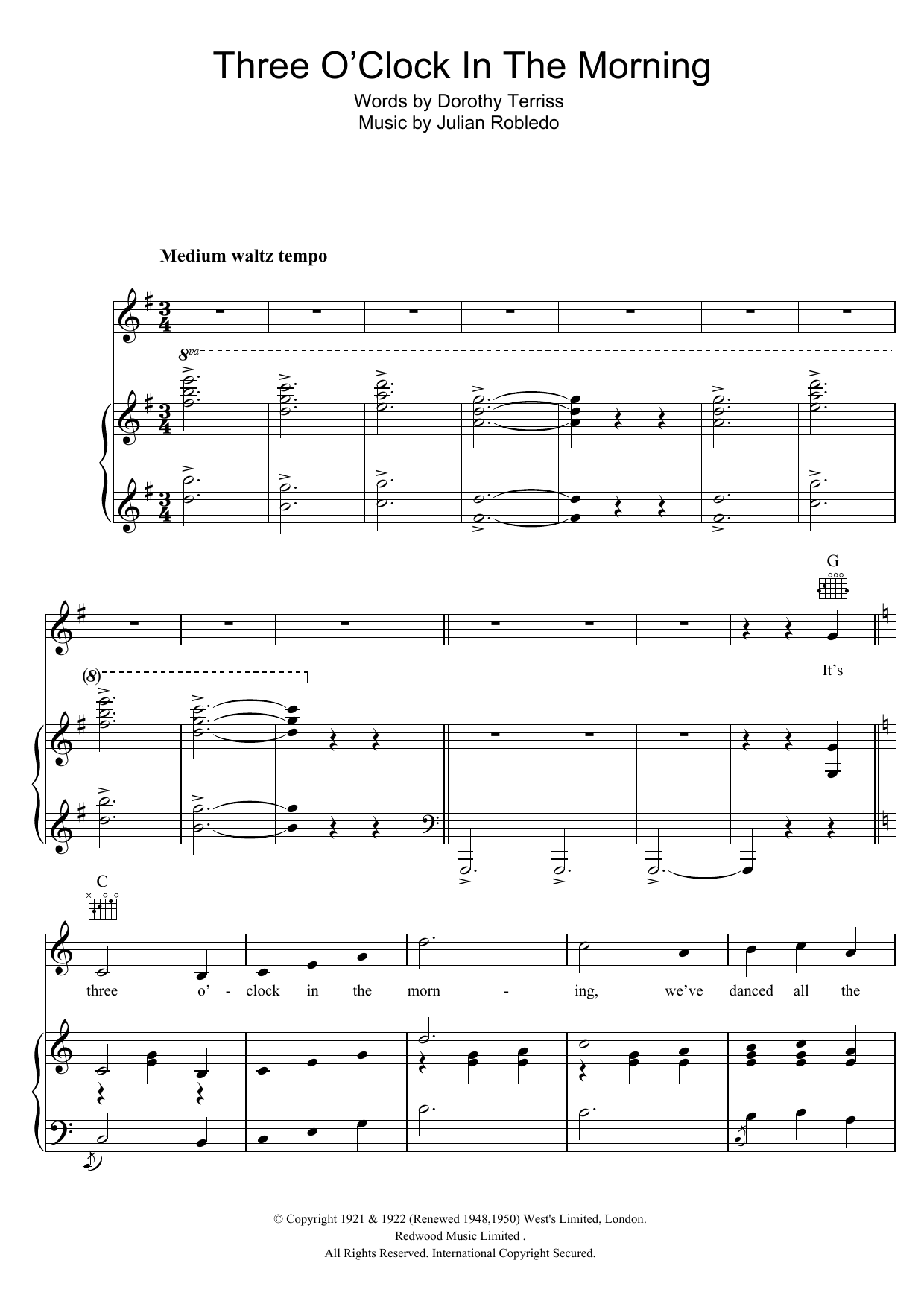 Three O'Clock In The Morning (Piano, Vocal & Guitar Chords) von John McCormack