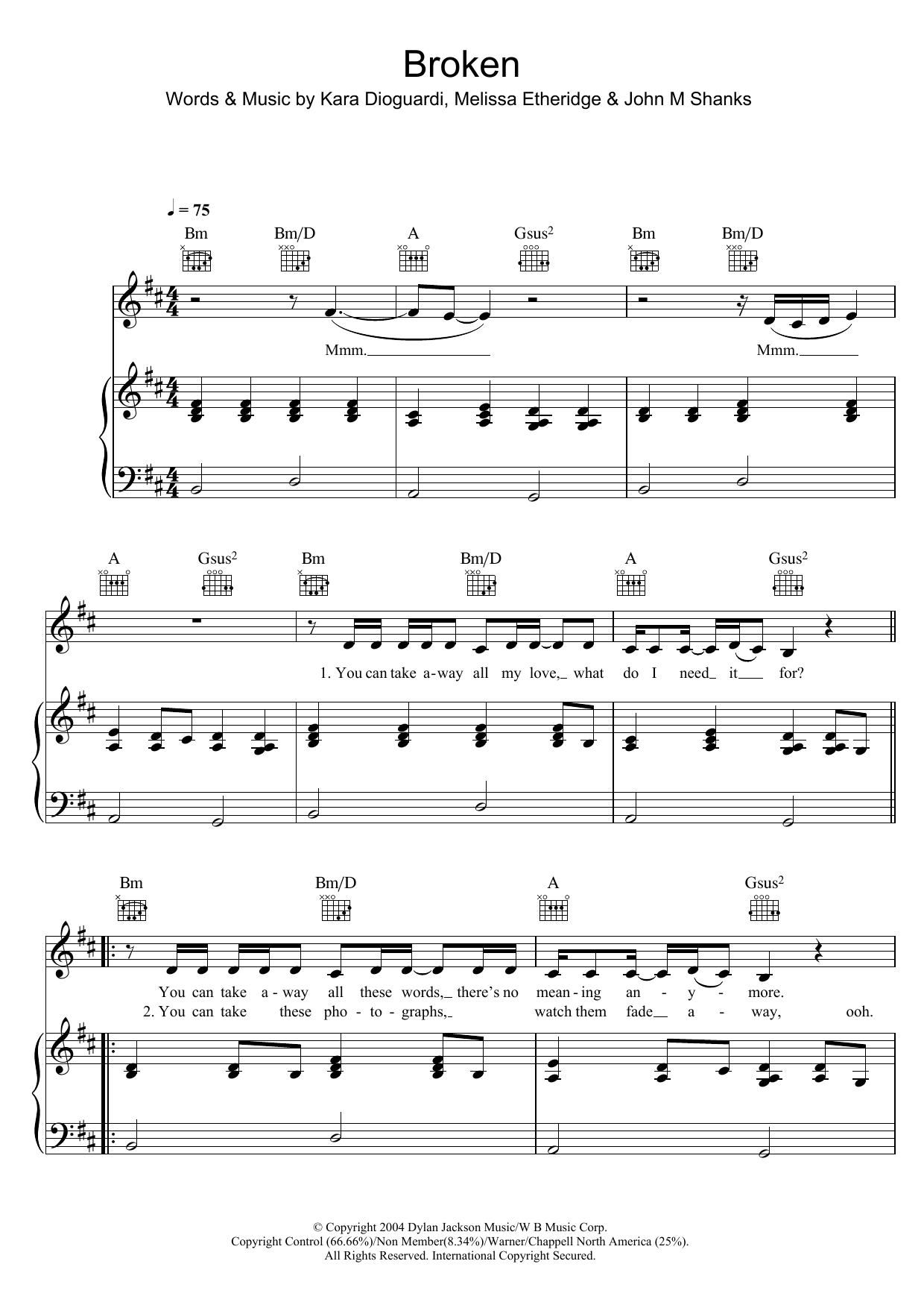 Broken (Piano, Vocal & Guitar Chords) von Leona Lewis