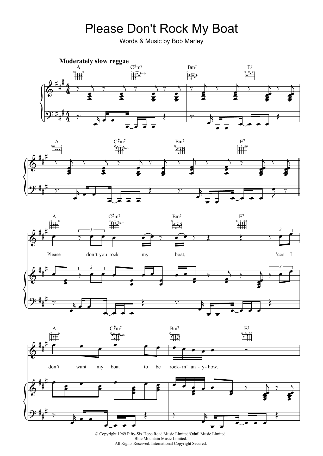 Please Don't Rock My Boat (Piano, Vocal & Guitar Chords) von Bob Marley