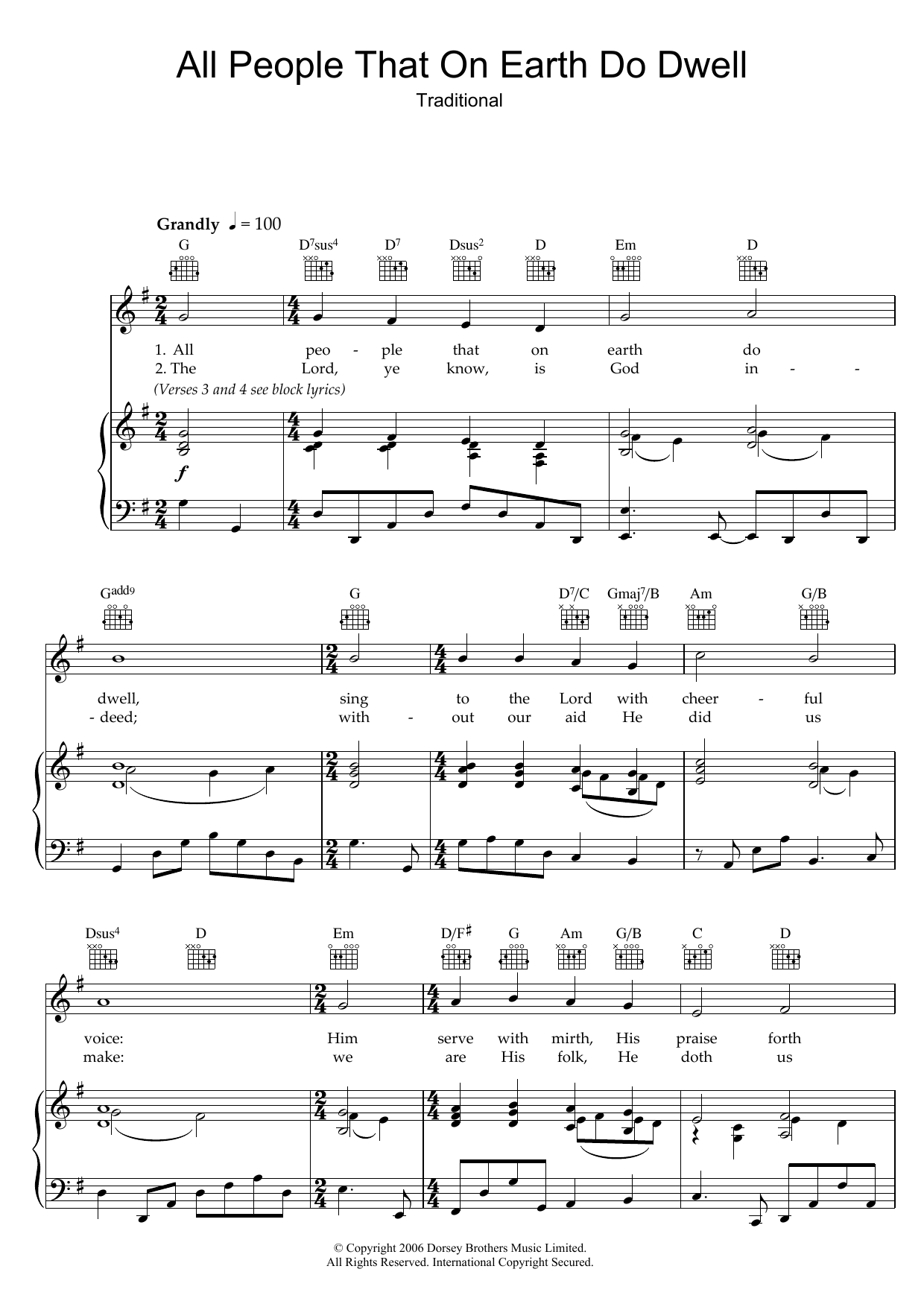 All People That On Earth Do Dwell (Piano, Vocal & Guitar Chords) von Traditional