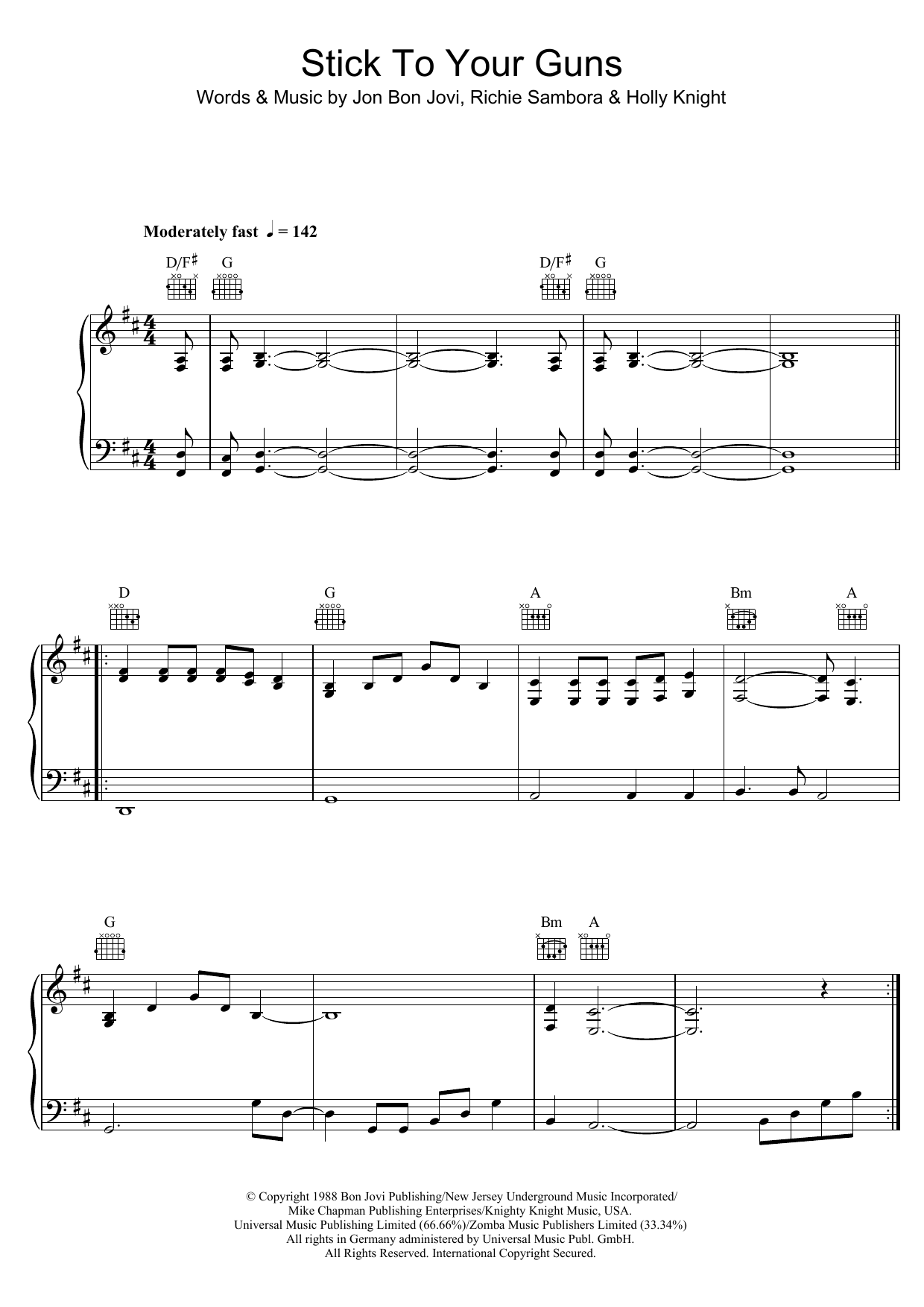 Stick To Your Guns (Piano, Vocal & Guitar Chords) von Bon Jovi