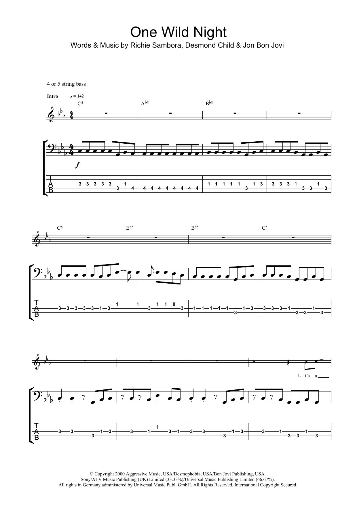 One Wild Night (Bass Guitar Tab) von Bon Jovi