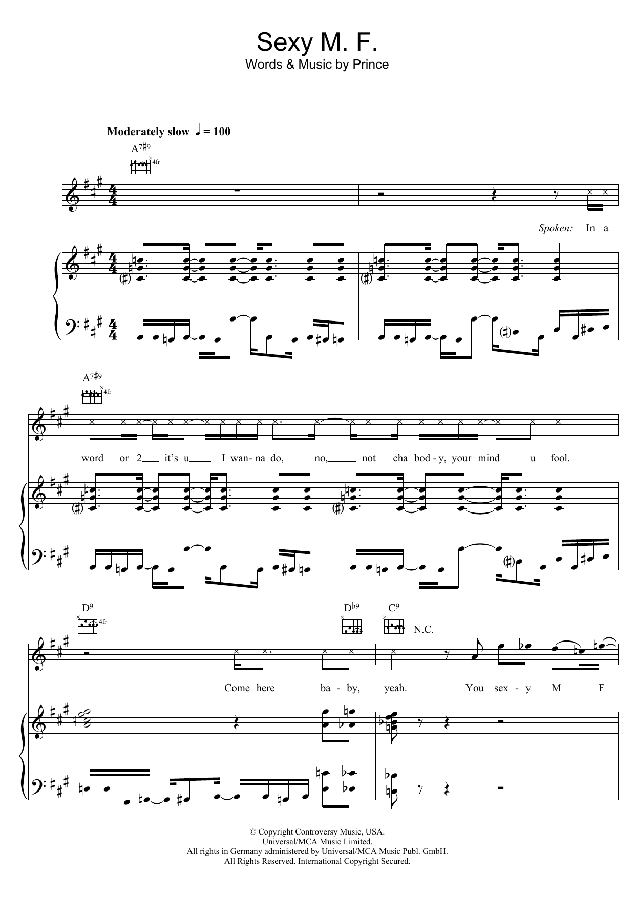 Sexy M.F. (Piano, Vocal & Guitar Chords) von Prince
