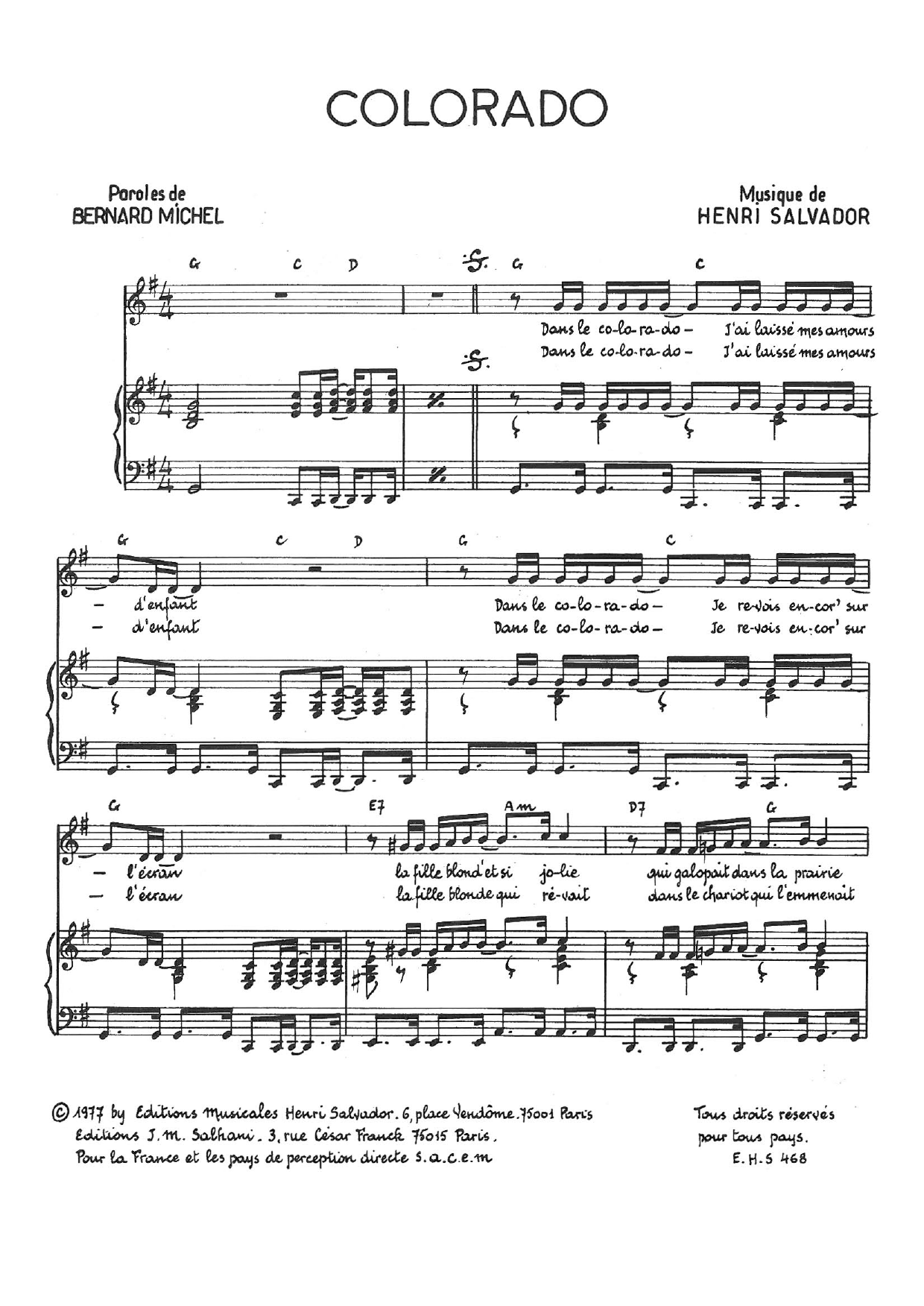 Colorado (Piano & Vocal) von Henri Salvador