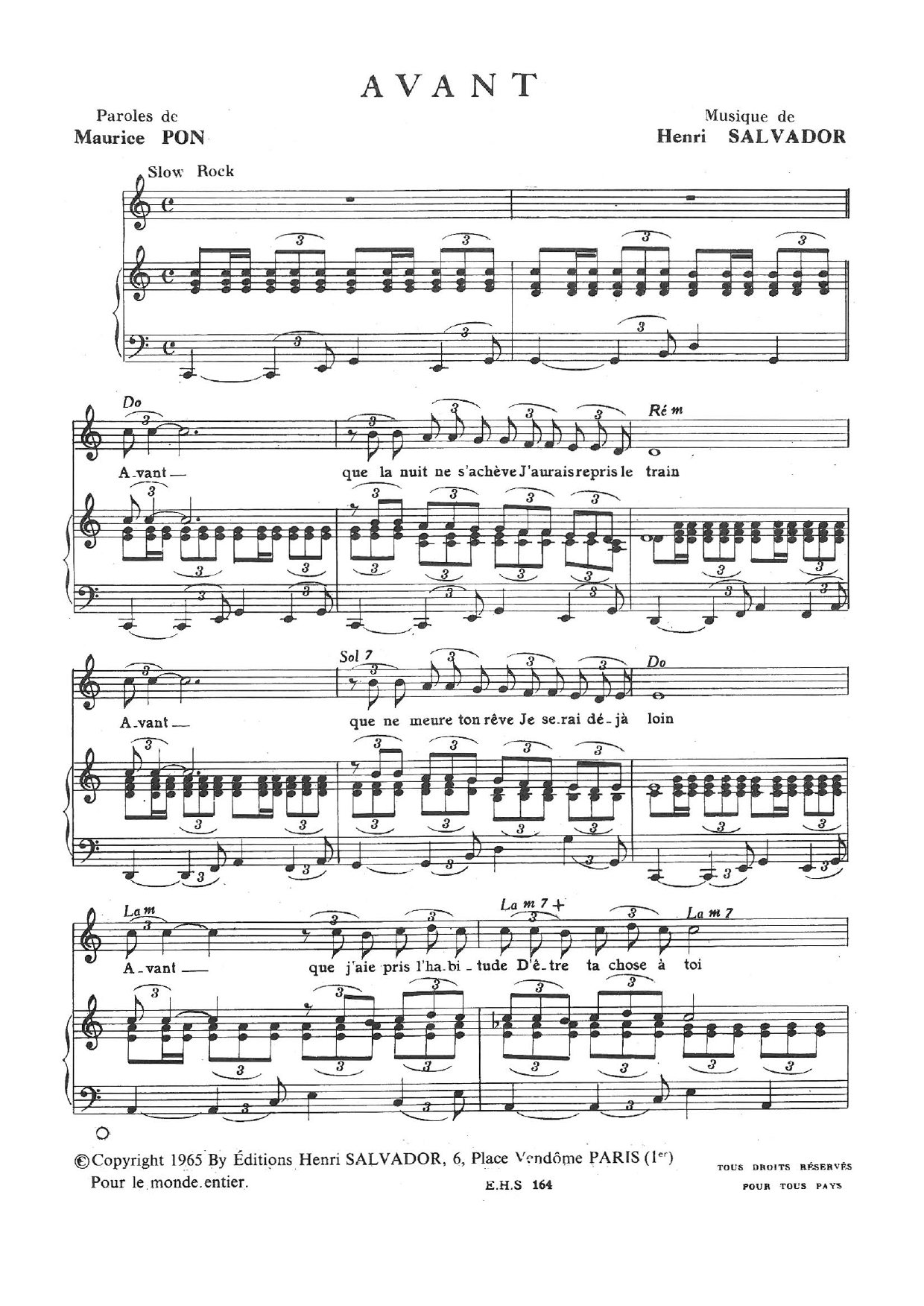 Avant (Piano & Vocal) von Henri Salvador