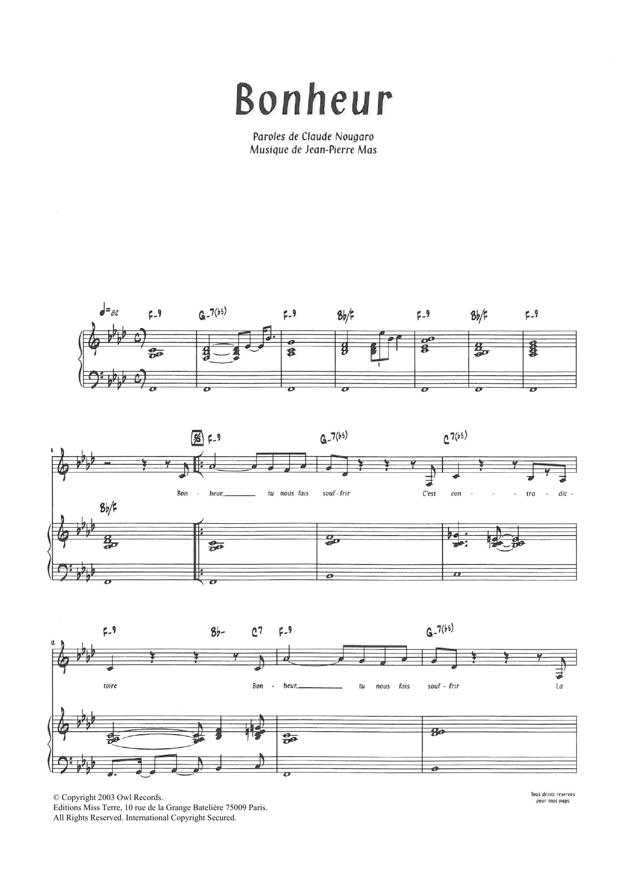 Bonheur (Piano & Vocal) von Claude Nougaro