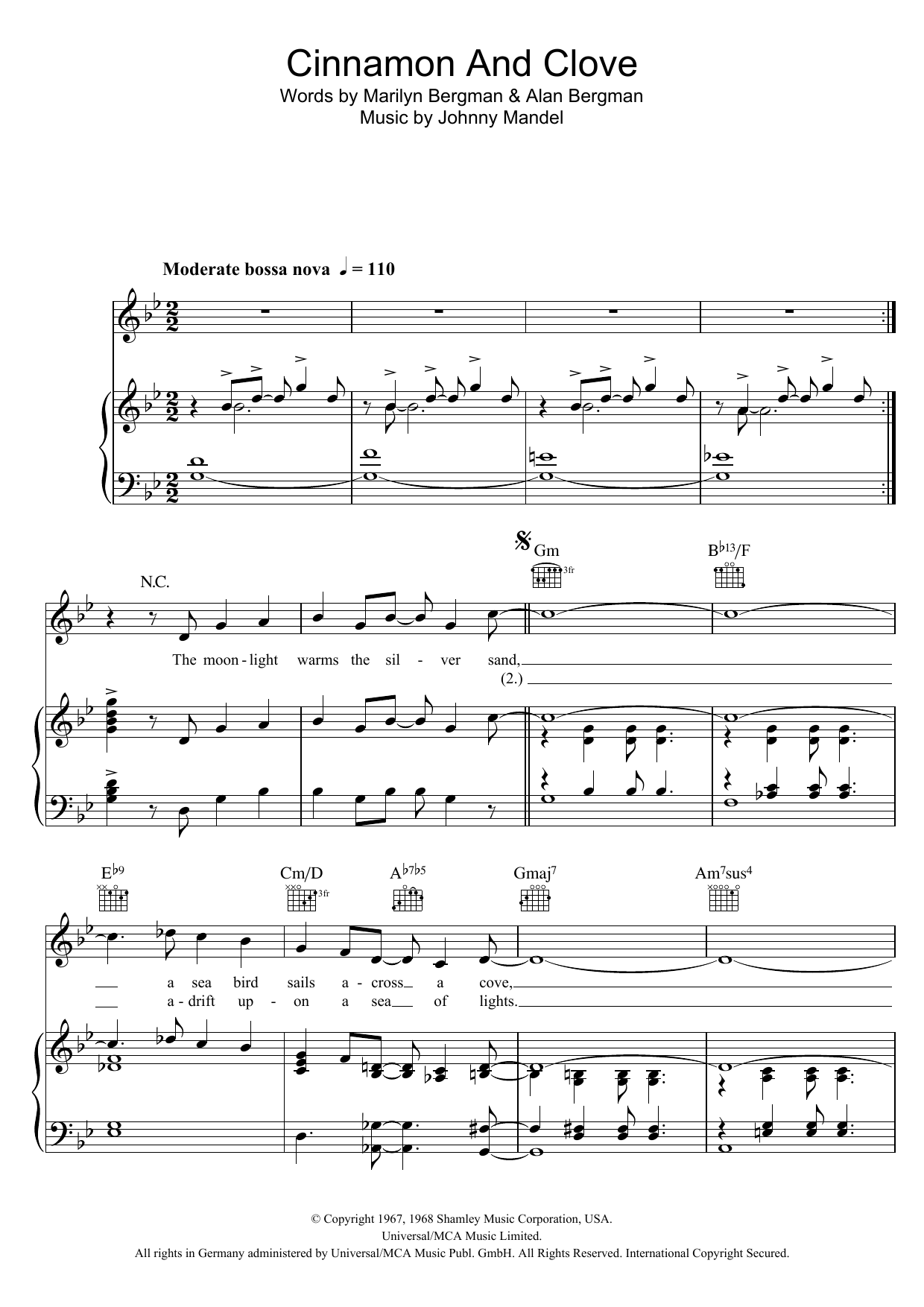 Cinnamon And Clove (Piano, Vocal & Guitar Chords) von Sergio Mendes