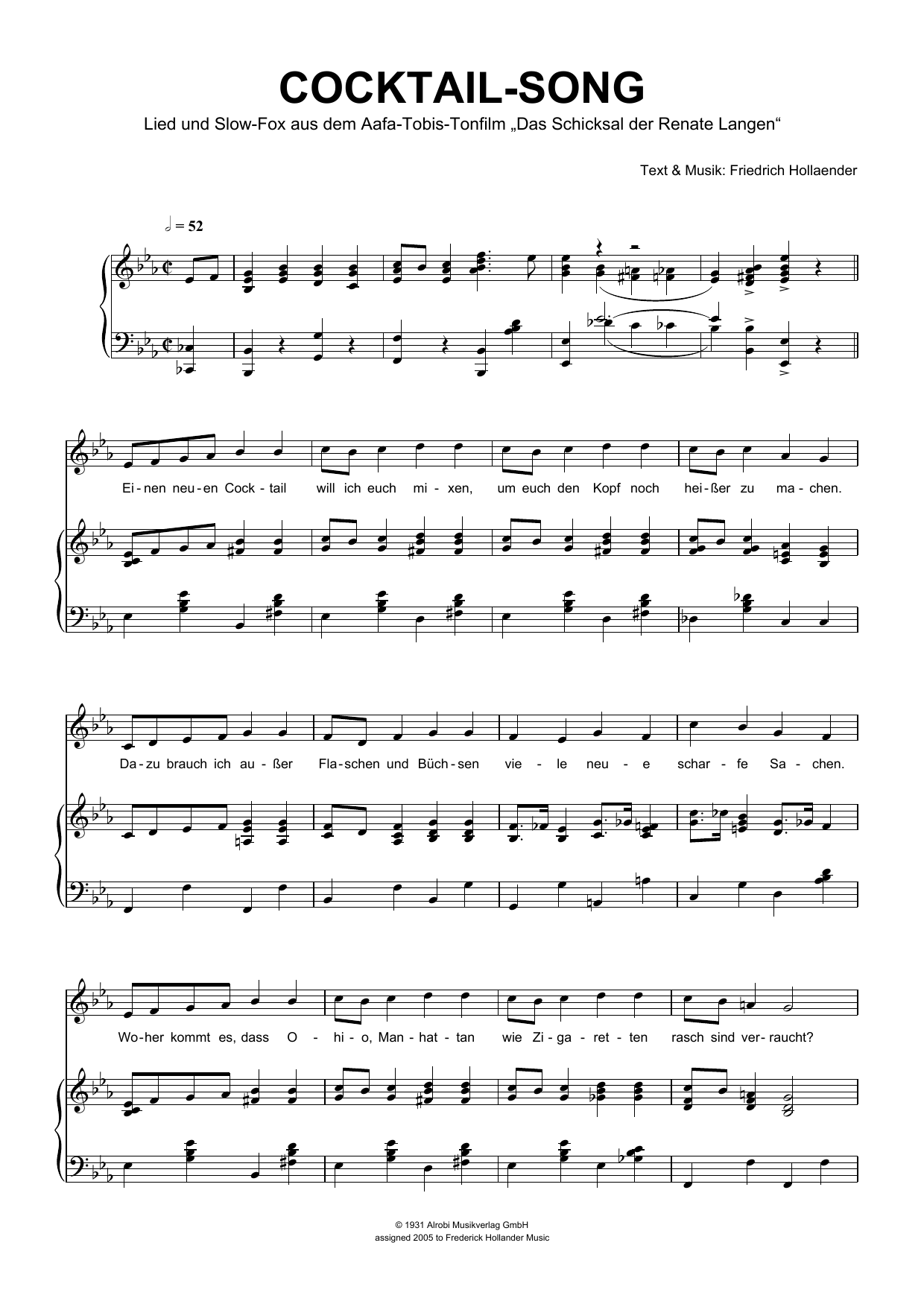 Cocktail-Song (Piano & Vocal) von Friedrich Hollaender