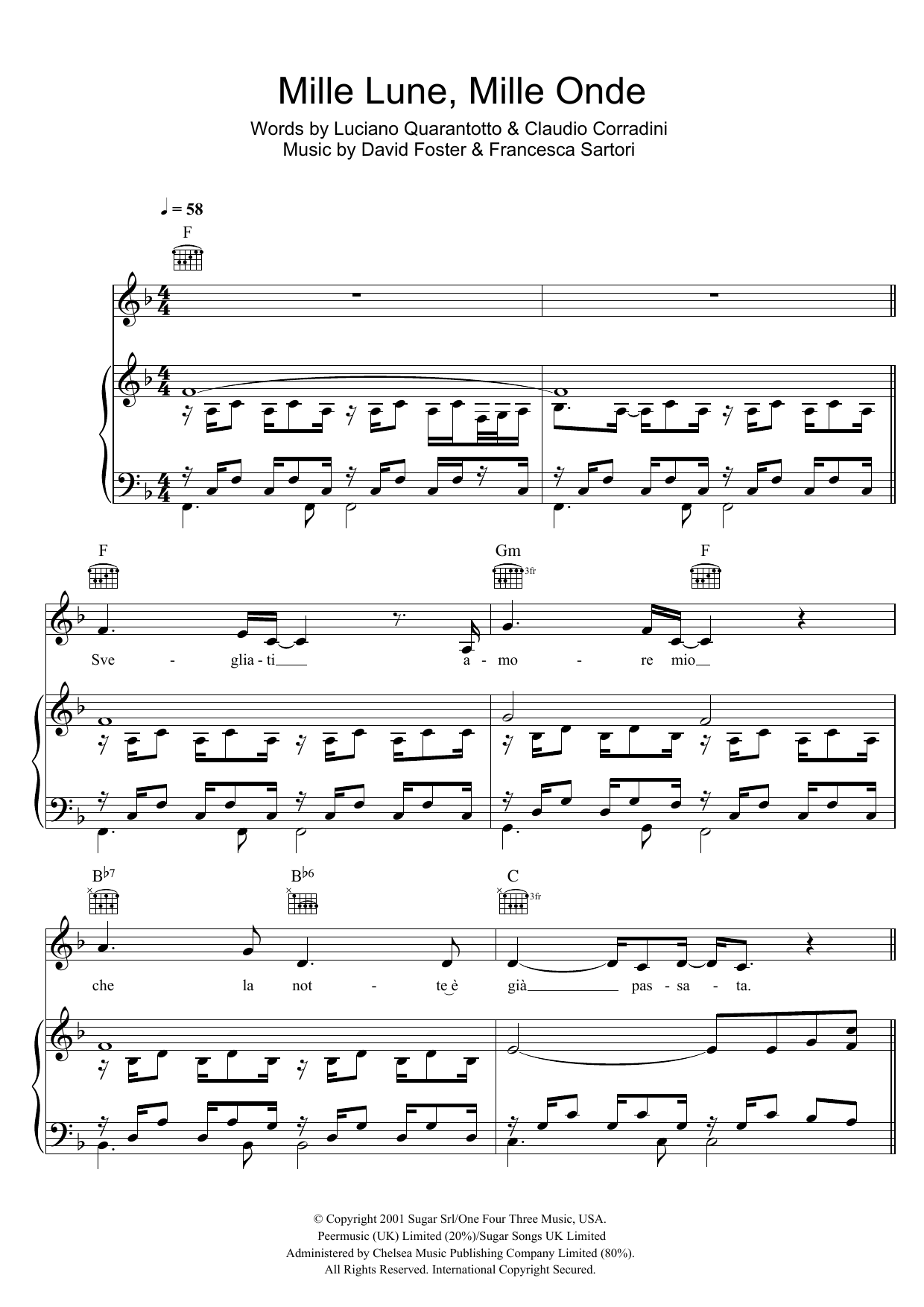Mille Lune Mille Onde (Piano, Vocal & Guitar Chords) von Andrea Bocelli
