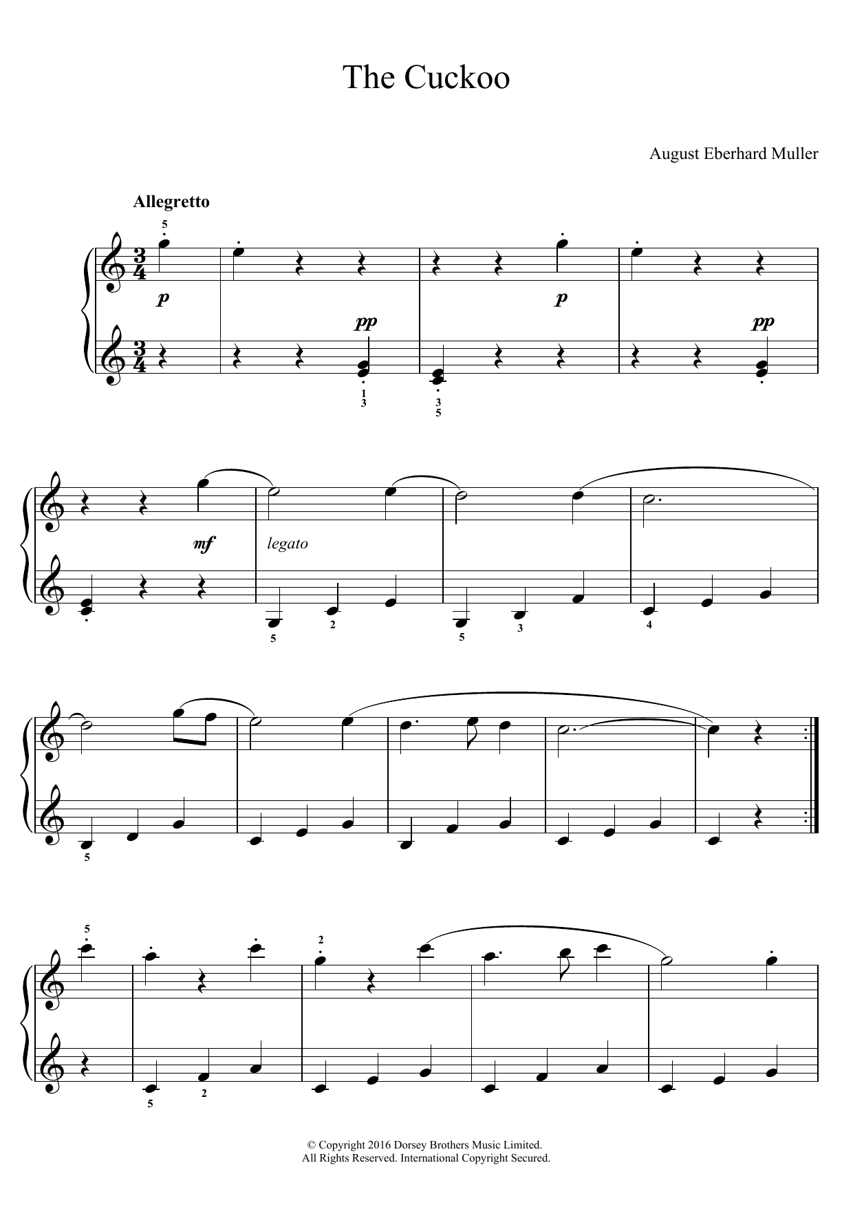 The Cuckoo (Easy Piano) von August Eberhard Muller