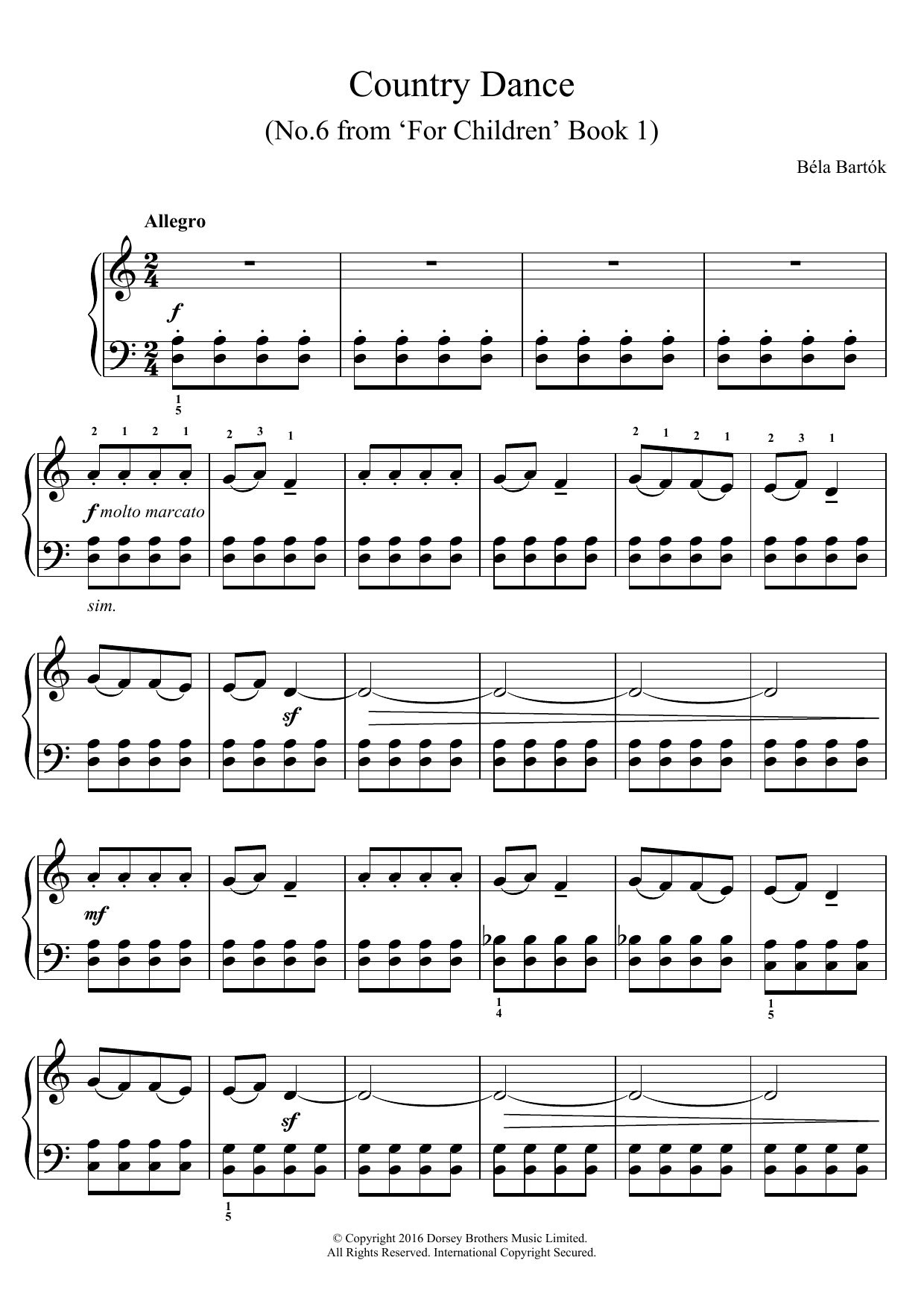 Country Dance (From 'For Children', Volume 1) (Easy Piano) von Bla Bartk