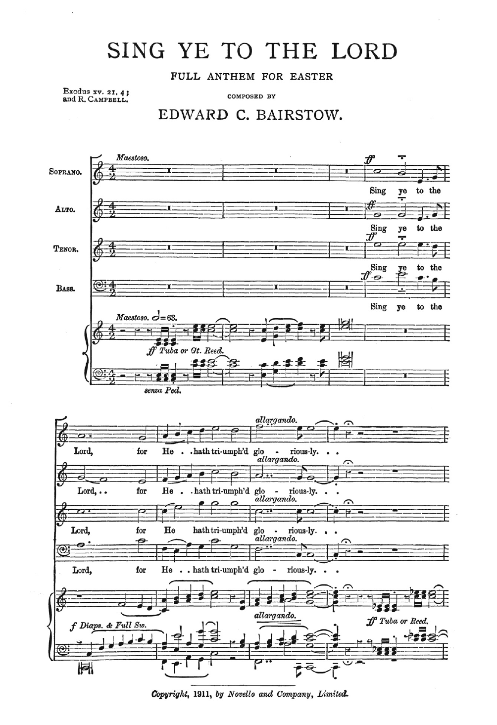Sing Ye To The Lord (SATB Choir) von Edward Bairstow