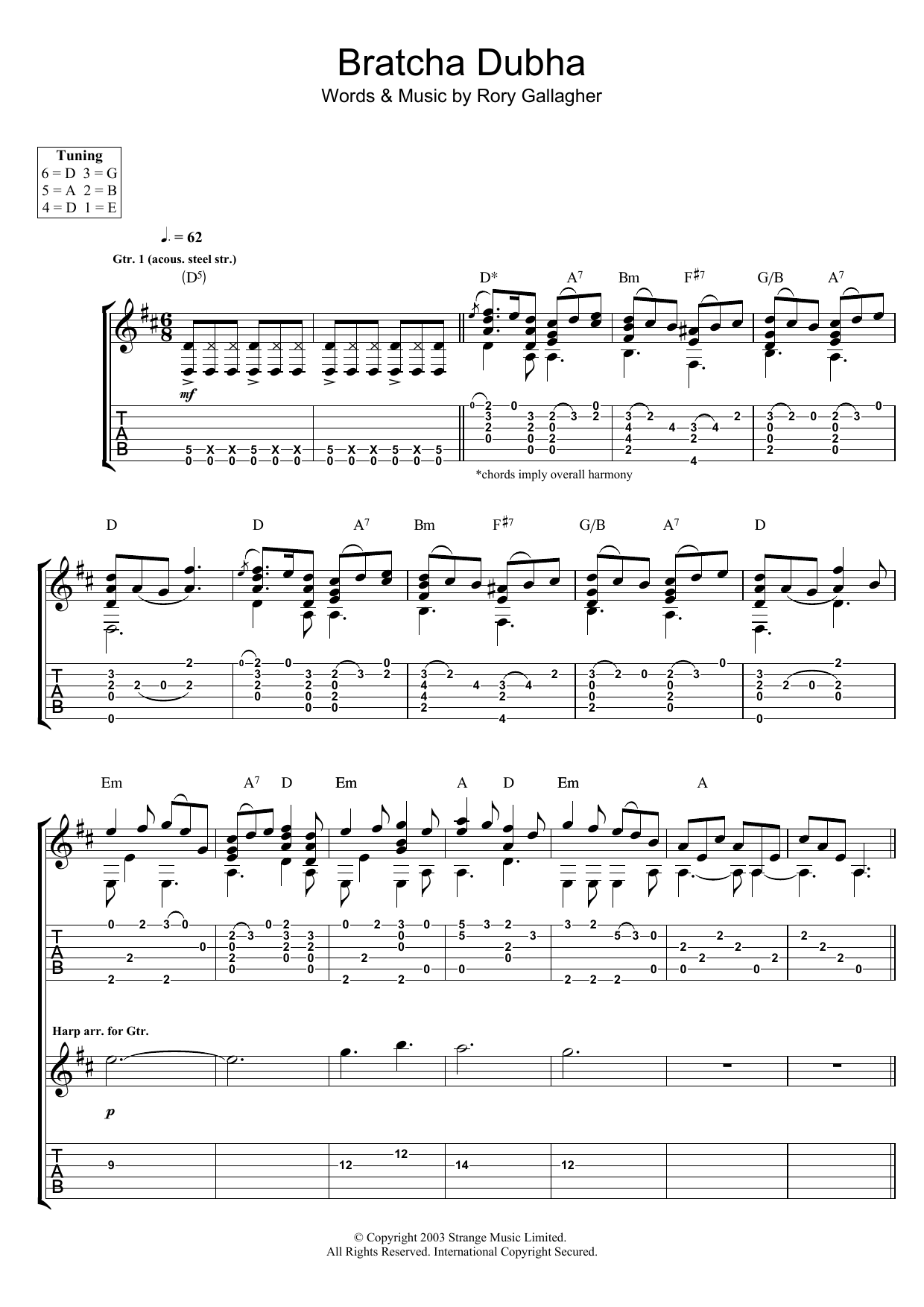 Bratcha Dubha (Guitar Tab) von Rory Gallagher