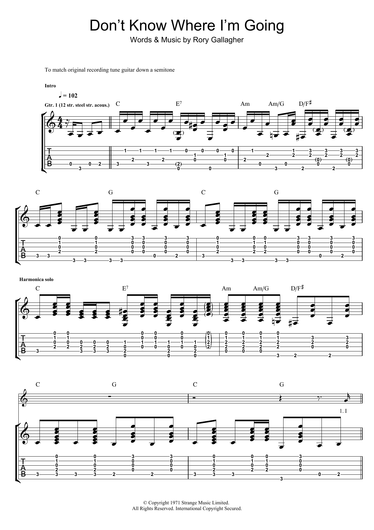 Don't Know Where I'm Going (Guitar Tab) von Rory Gallagher