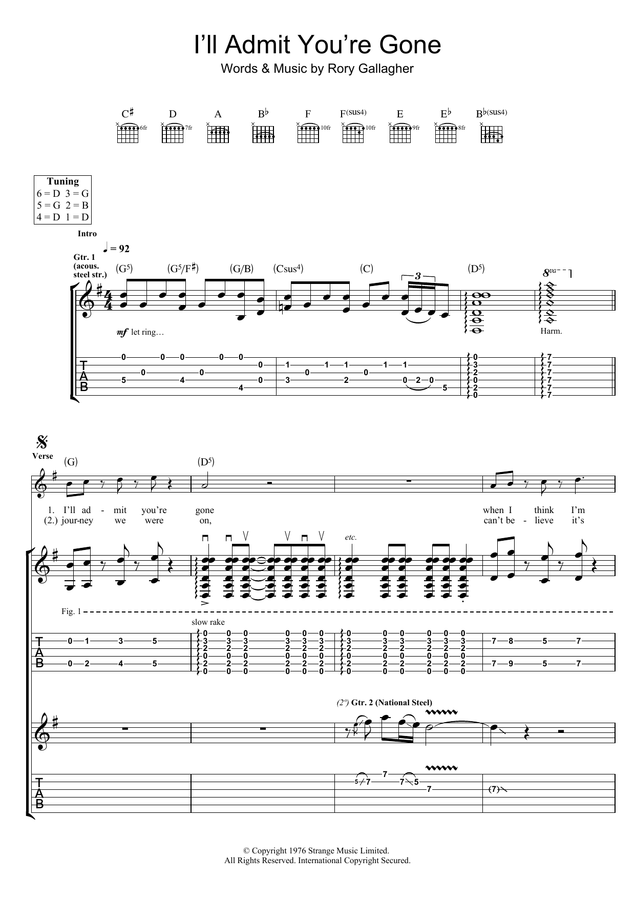 I'll Admit You're Gone (Guitar Tab) von Rory Gallagher