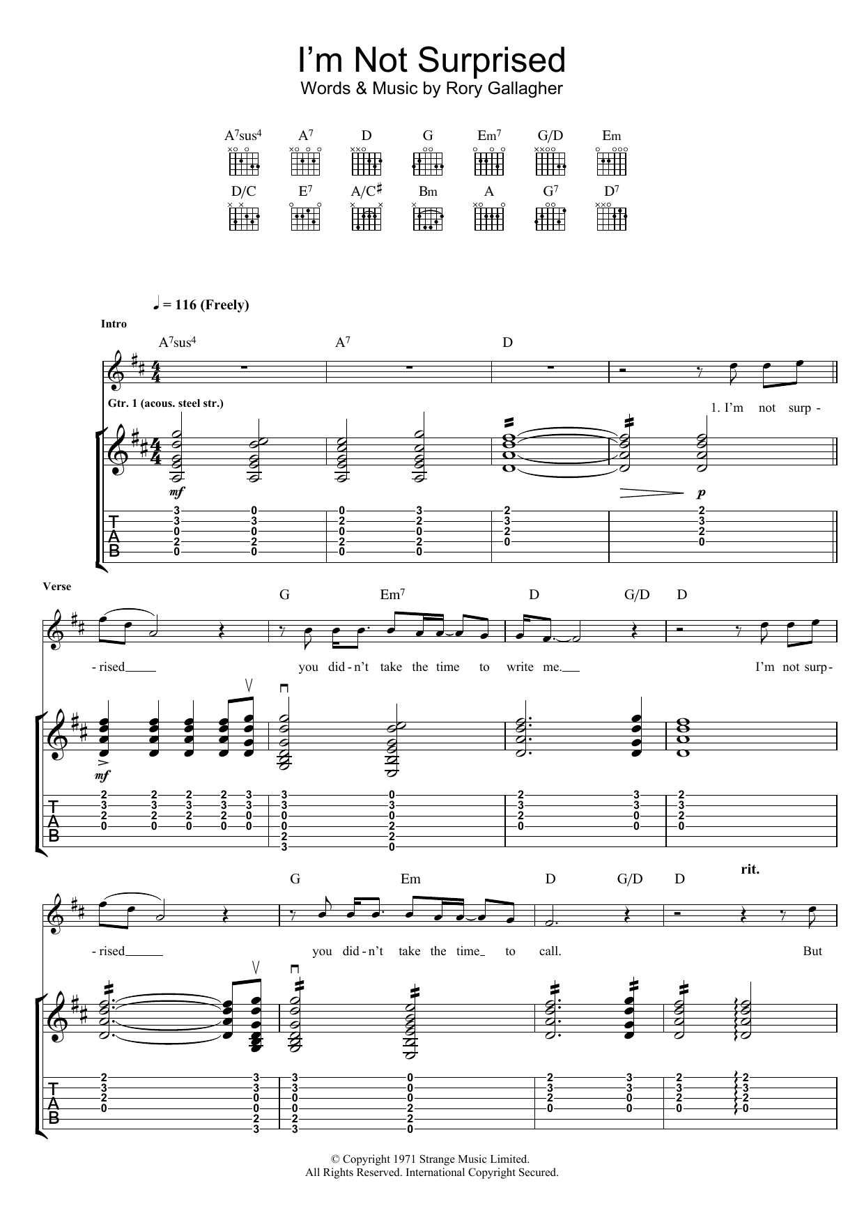 I'm Not Surprised (Guitar Tab) von Rory Gallagher