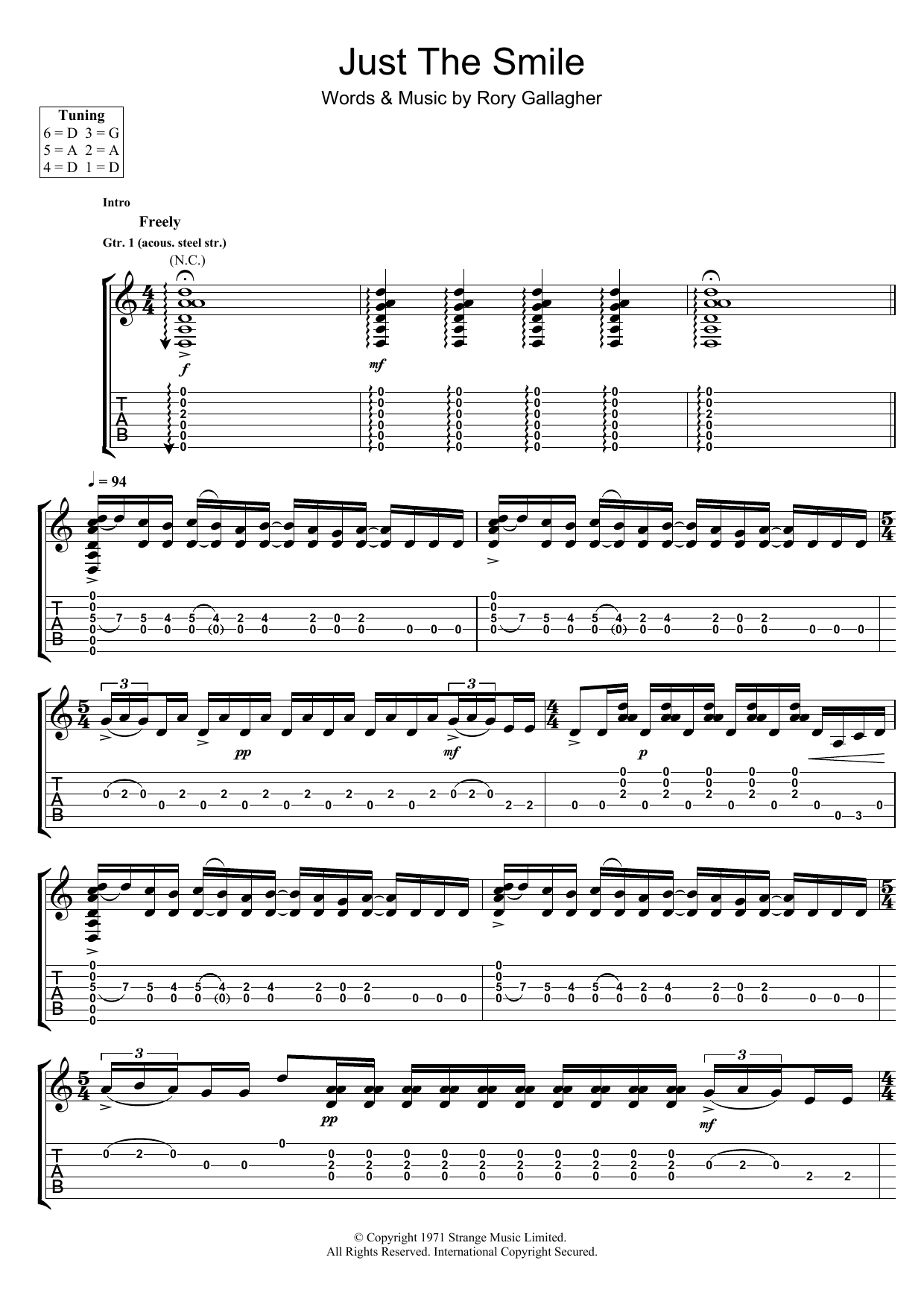 Just The Smile (Guitar Tab) von Rory Gallagher