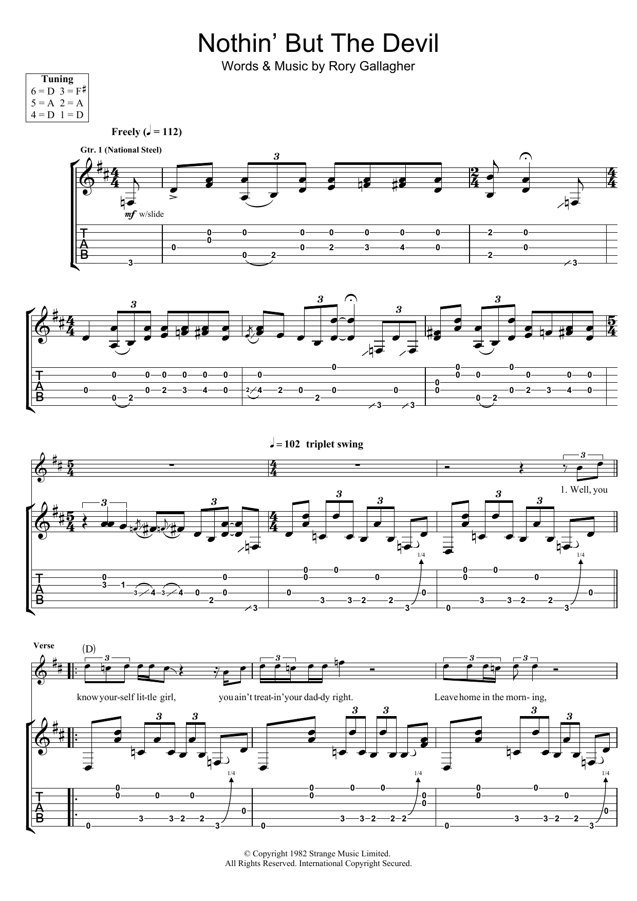 Nothing But The Devil (Guitar Tab) von Rory Gallagher
