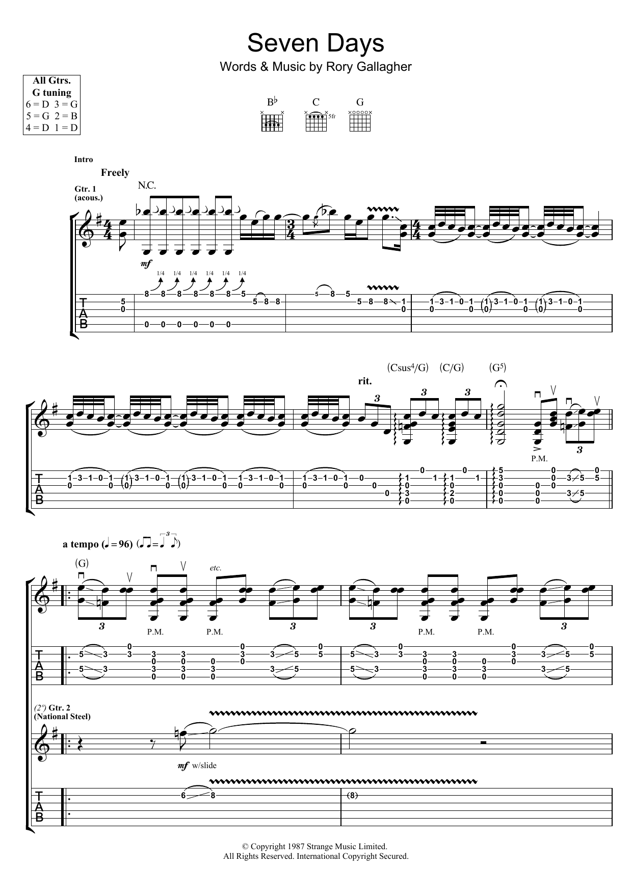 Seven Days (Guitar Tab) von Rory Gallagher